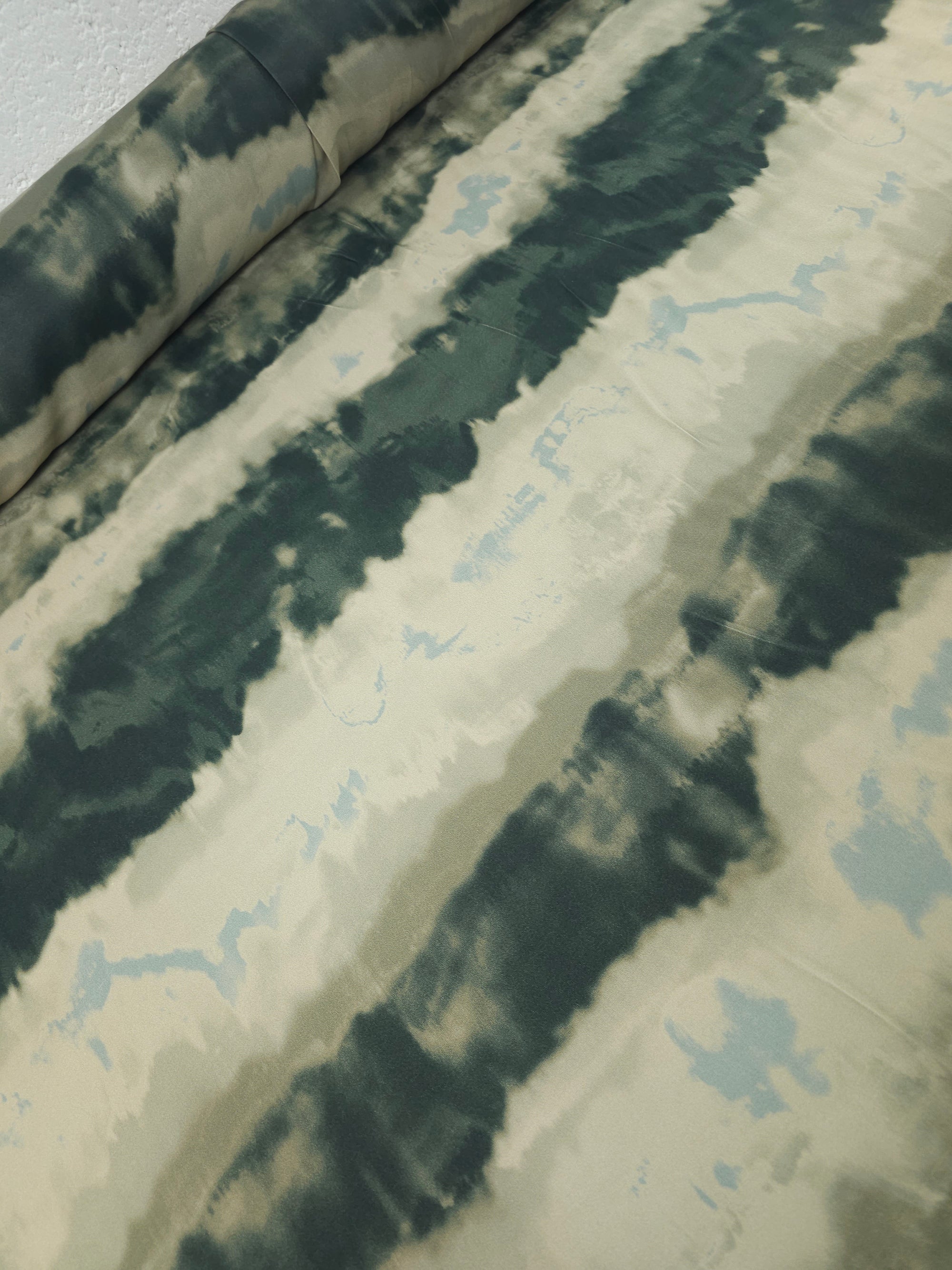 Muted Khaki Smudge Wave Viscose Satin