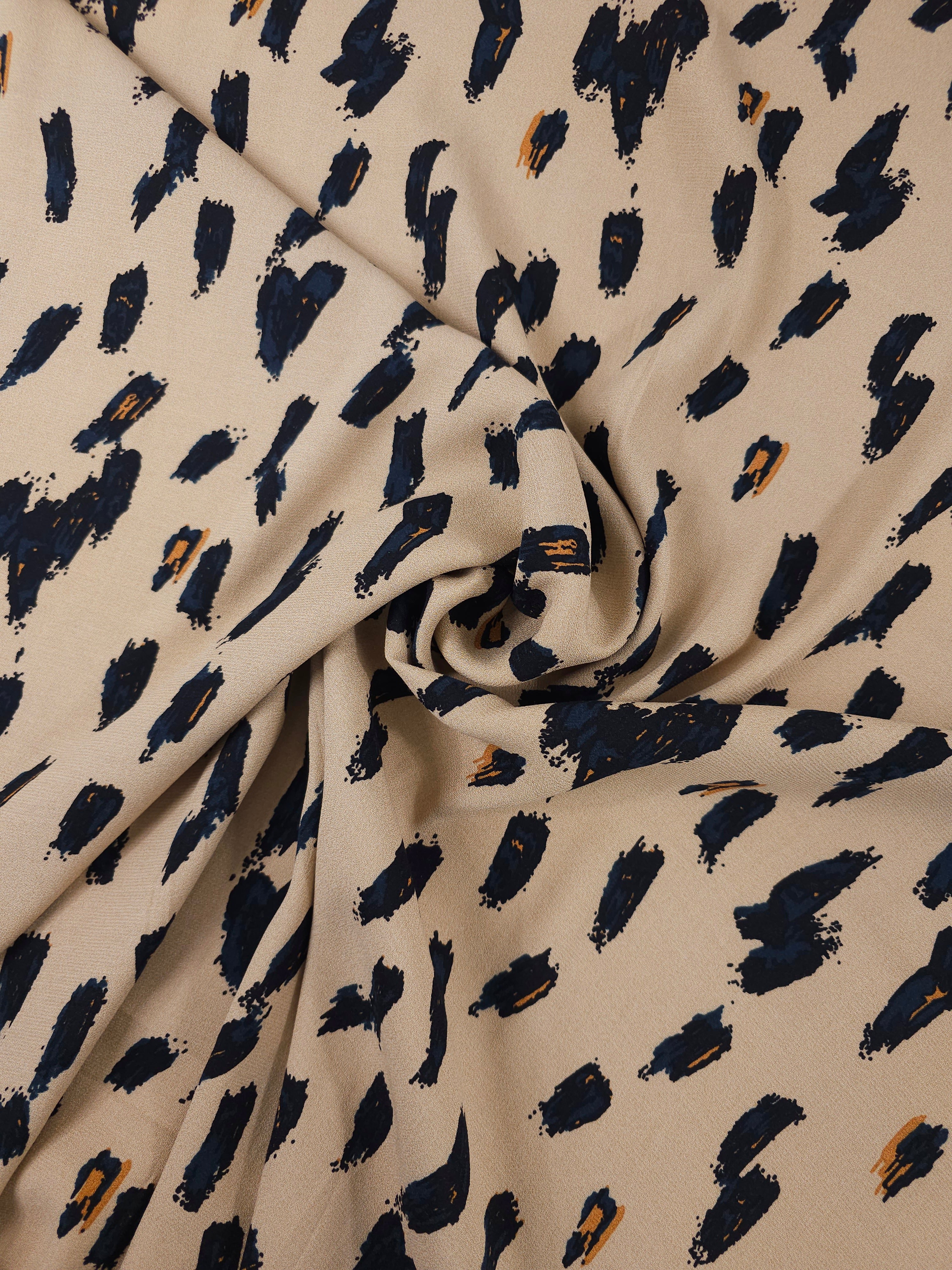 Tan Brushstroke Viscose Crepe