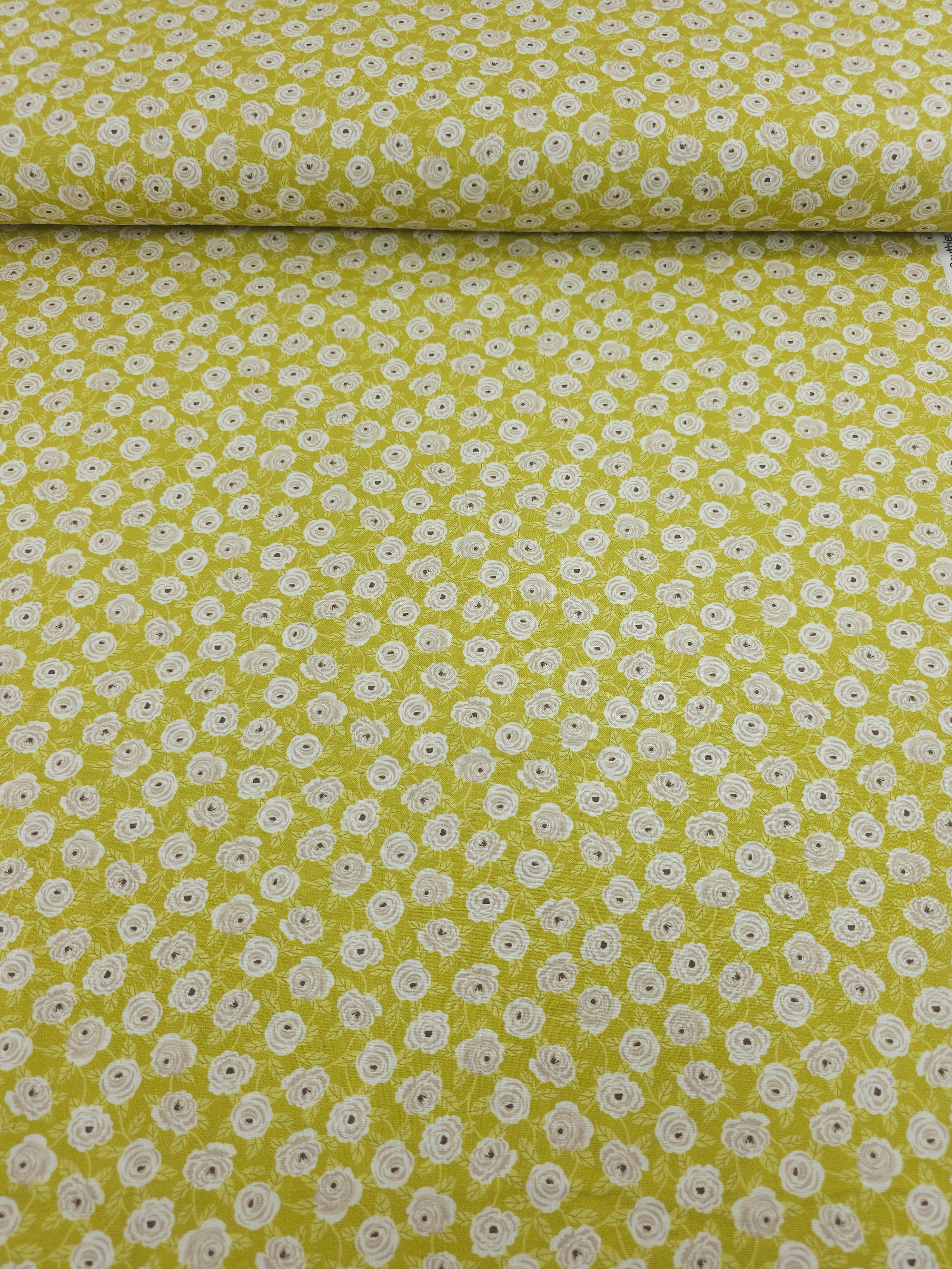 Warm Lime Floral Garden 100% Cotton