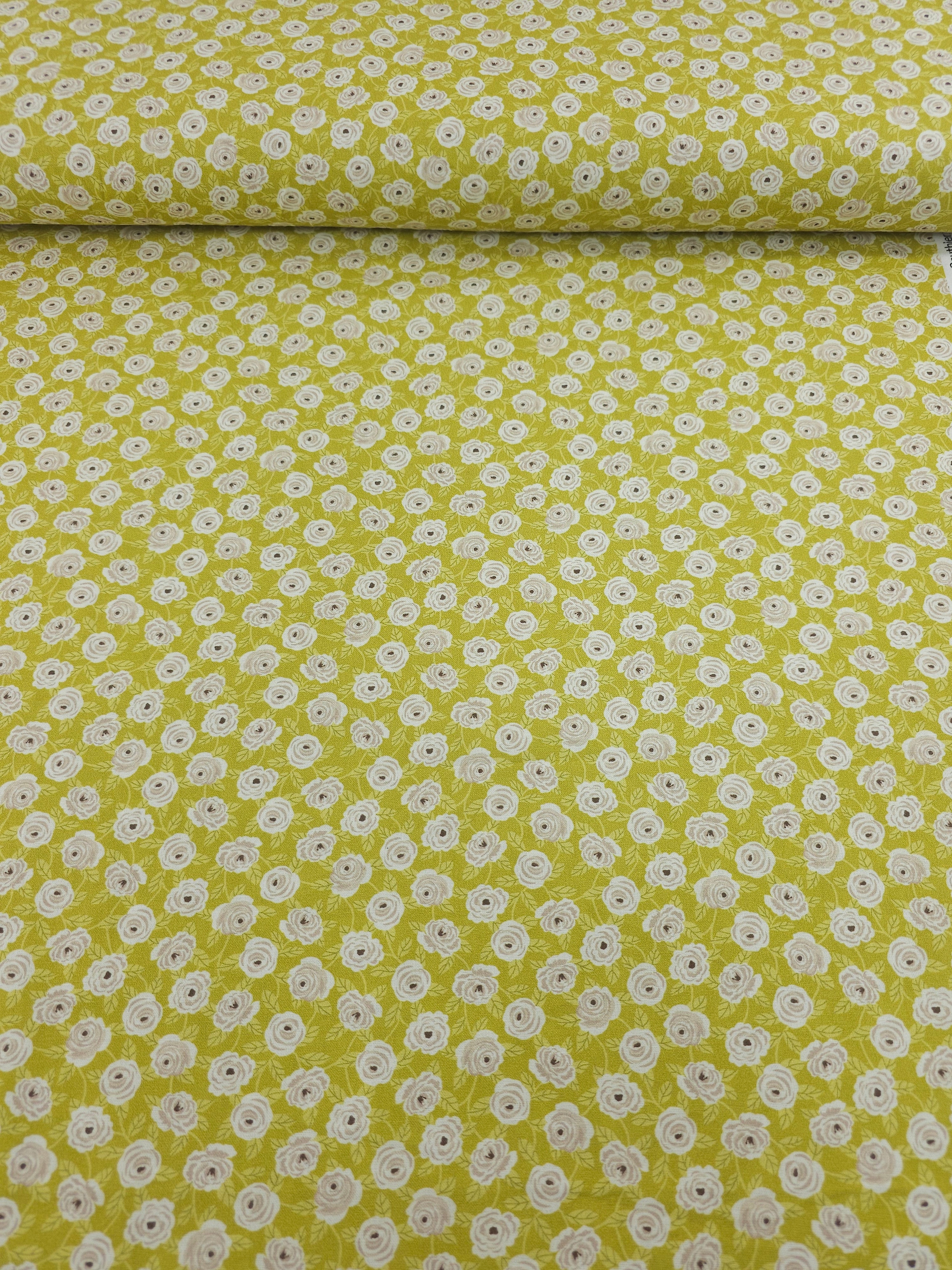 Warm Lime Floral Garden 100% Cotton