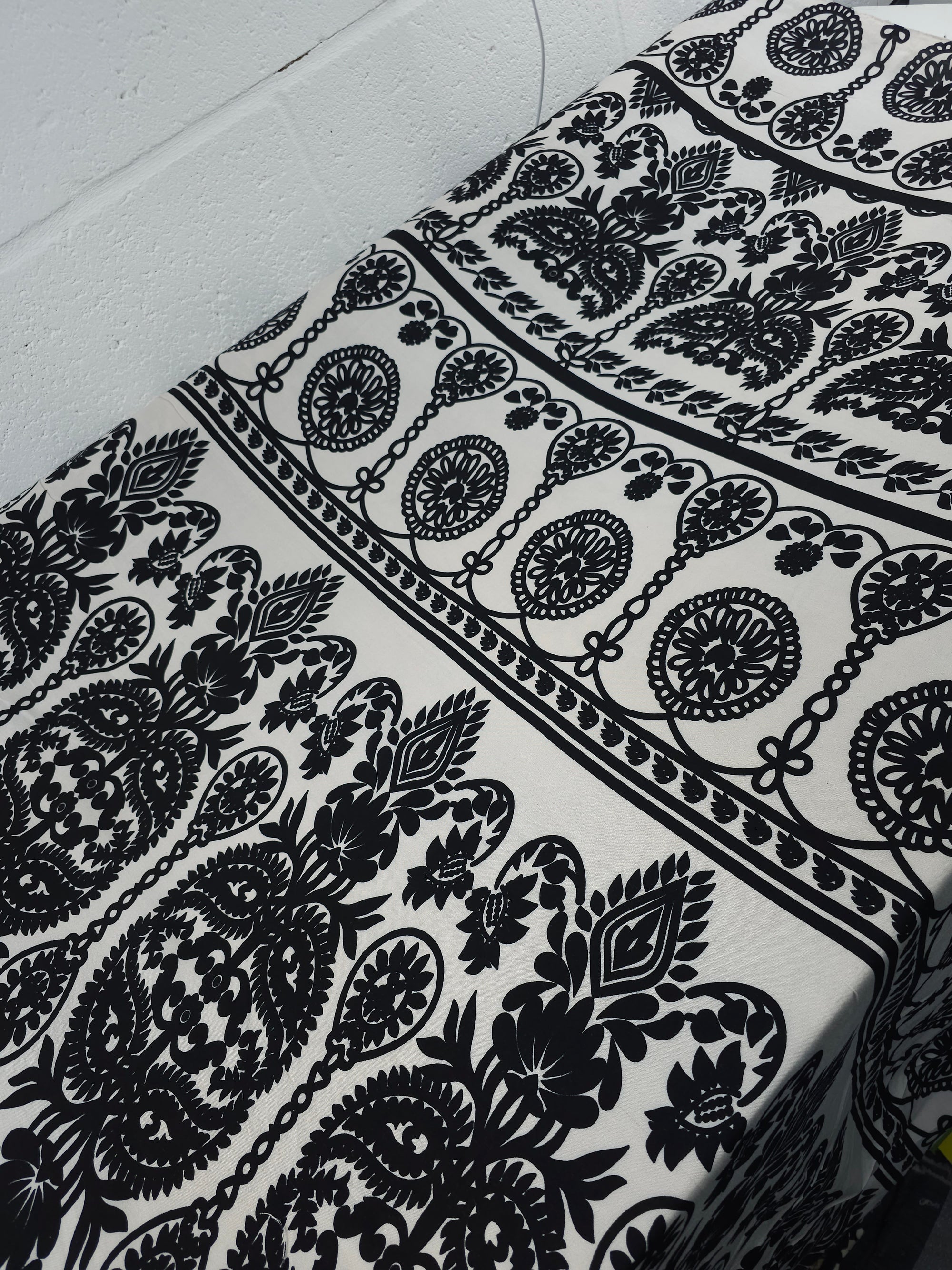 Beige/Black Masquerade Damask Viscose Challis