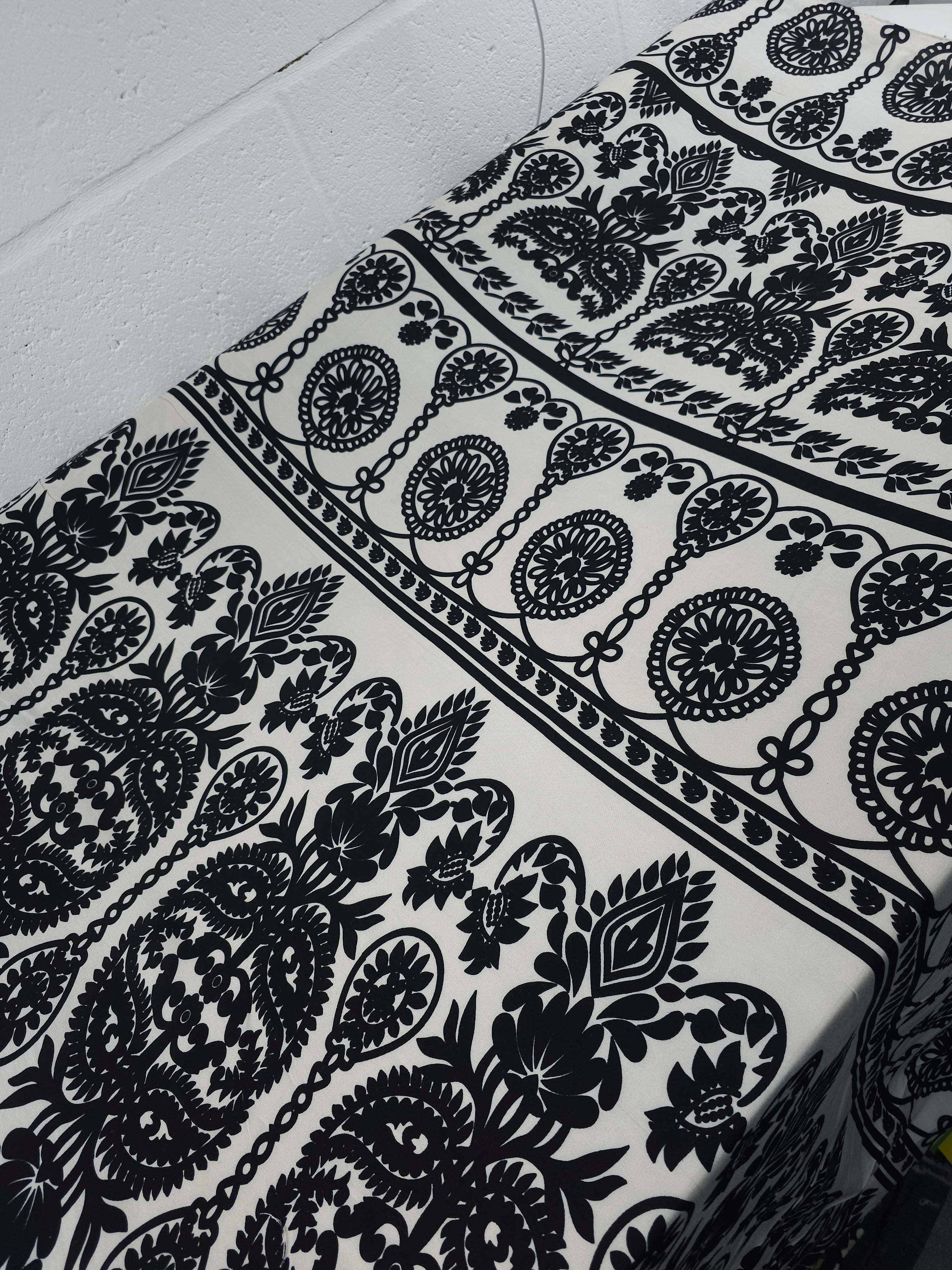 Beige/Black Masquerade Damask Viscose Challis