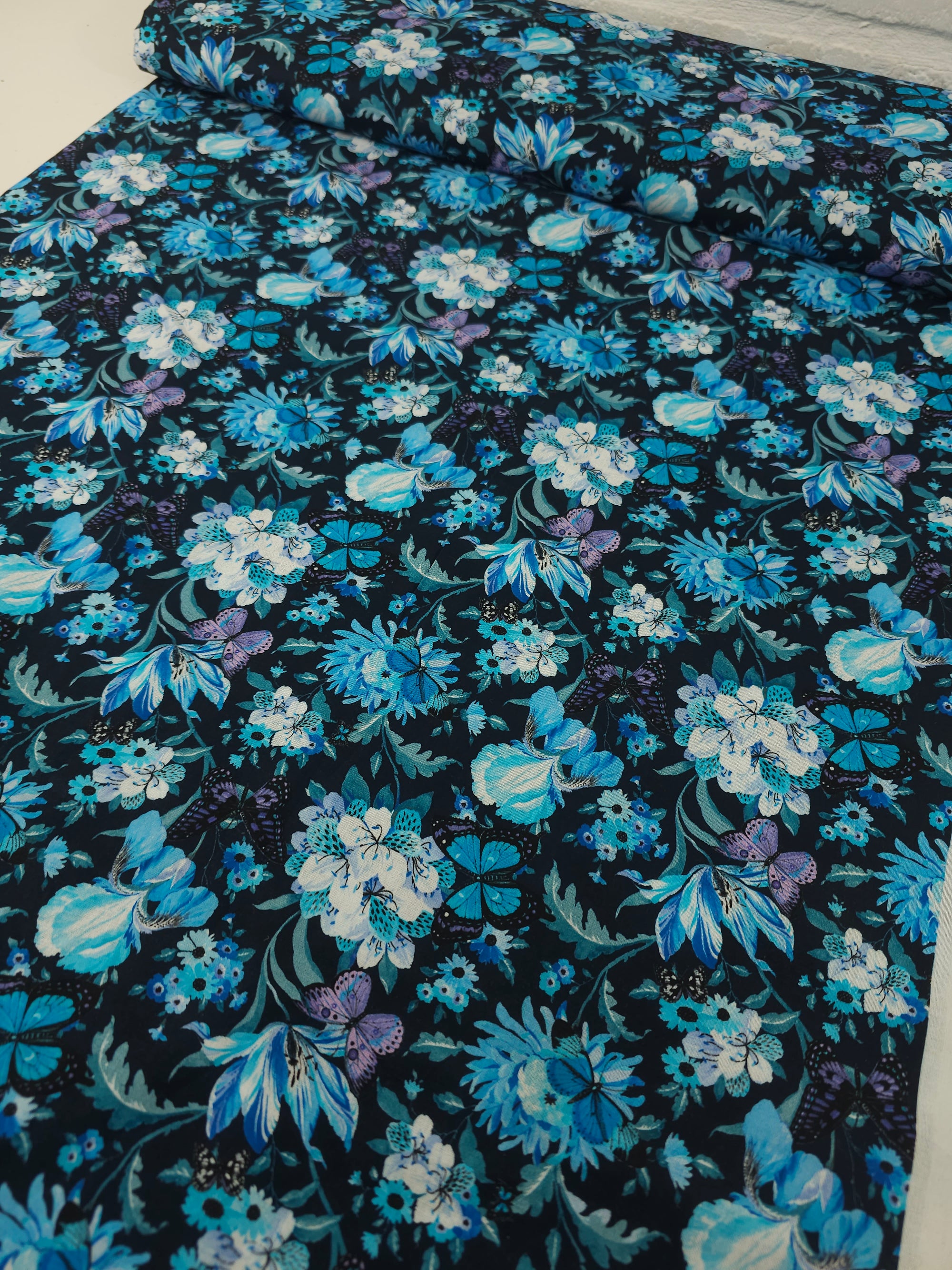 Blue/Purple Midnight Butterfly Floral 100% Cotton