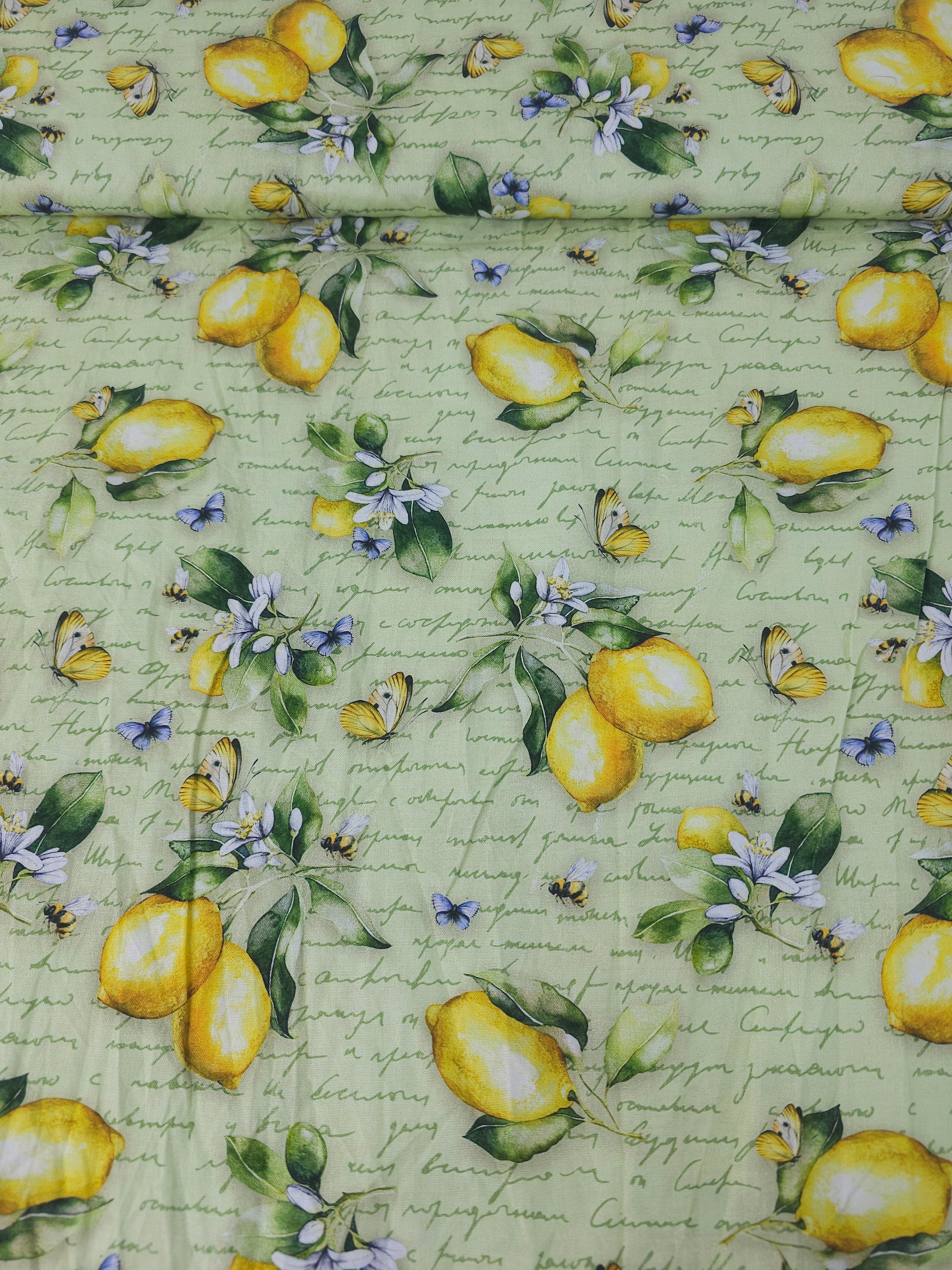 Retro Lemon Floral Script 100% Cotton