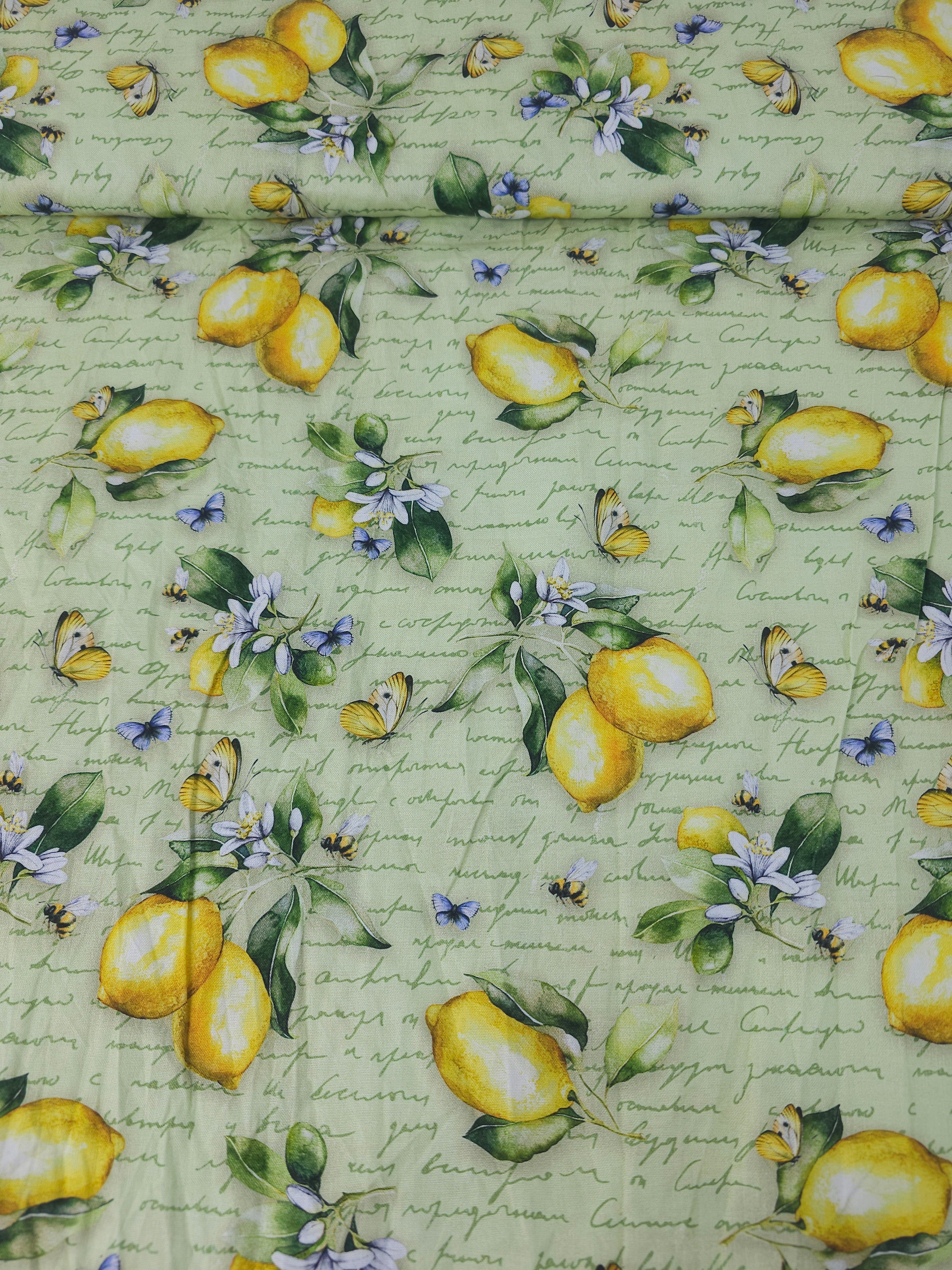 Retro Lemon Floral Script 100% Cotton