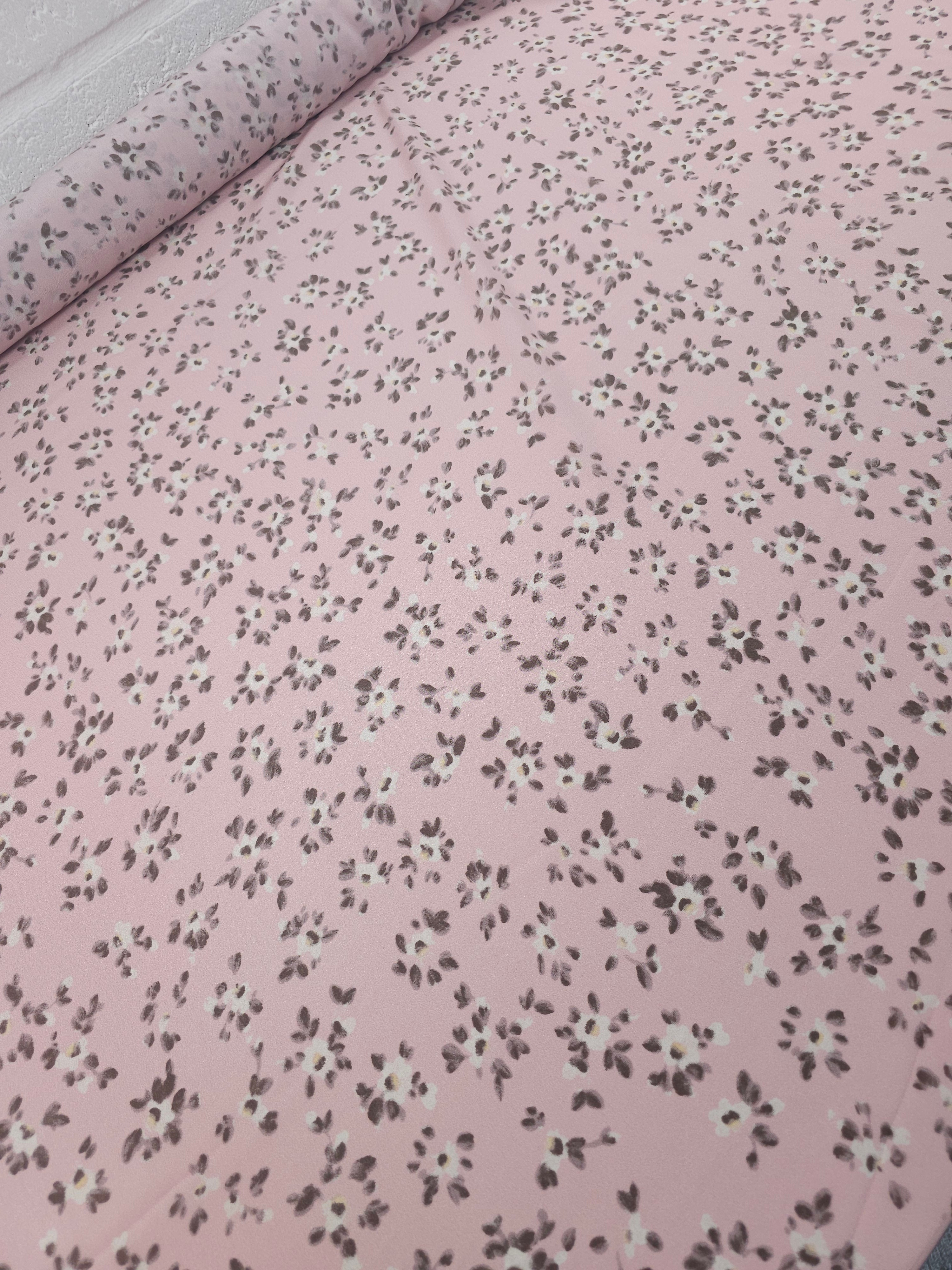 Blush Pink Vintage Floral Poly Crepe