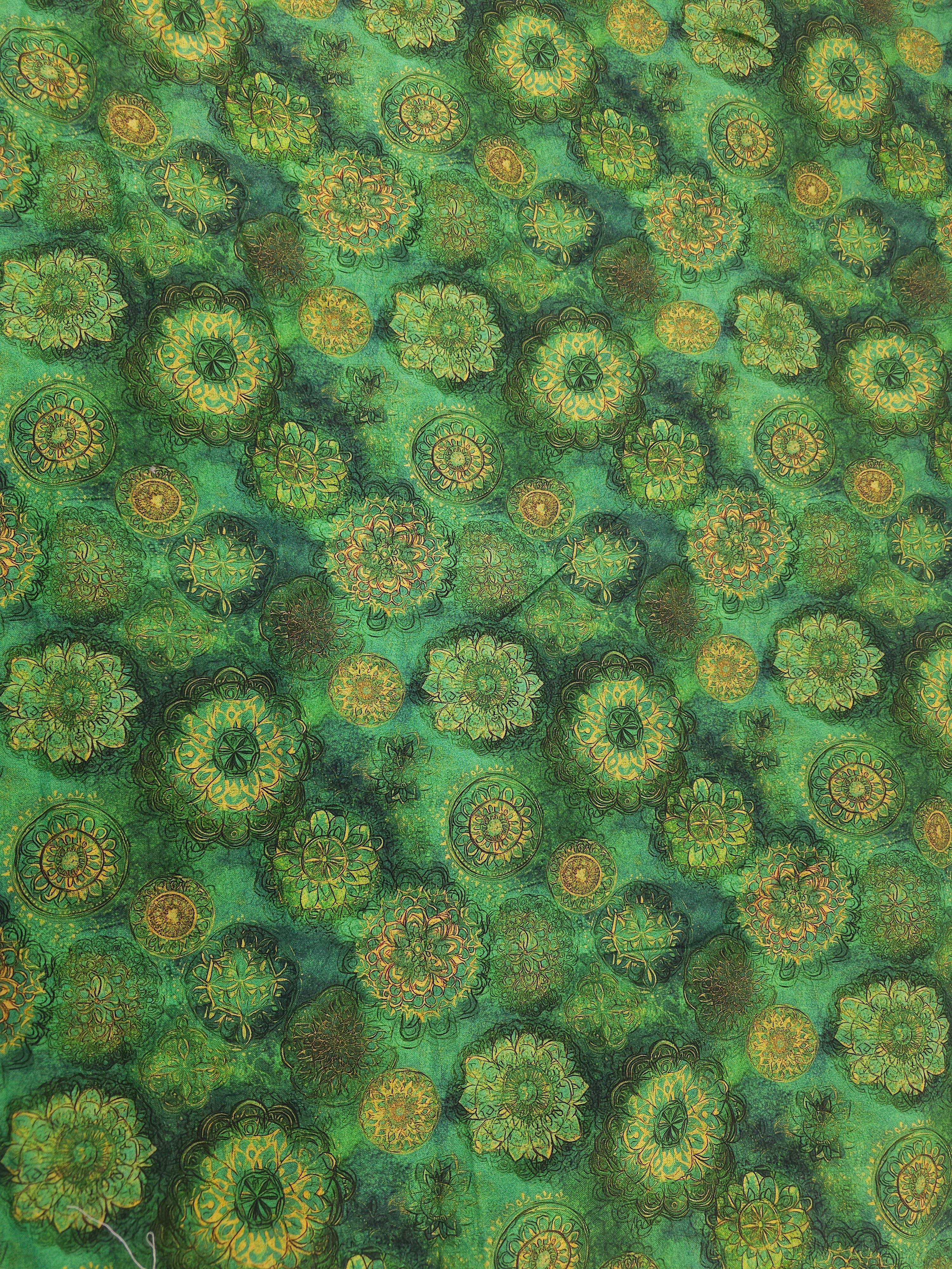 Green mandala Cotton- 2m piece