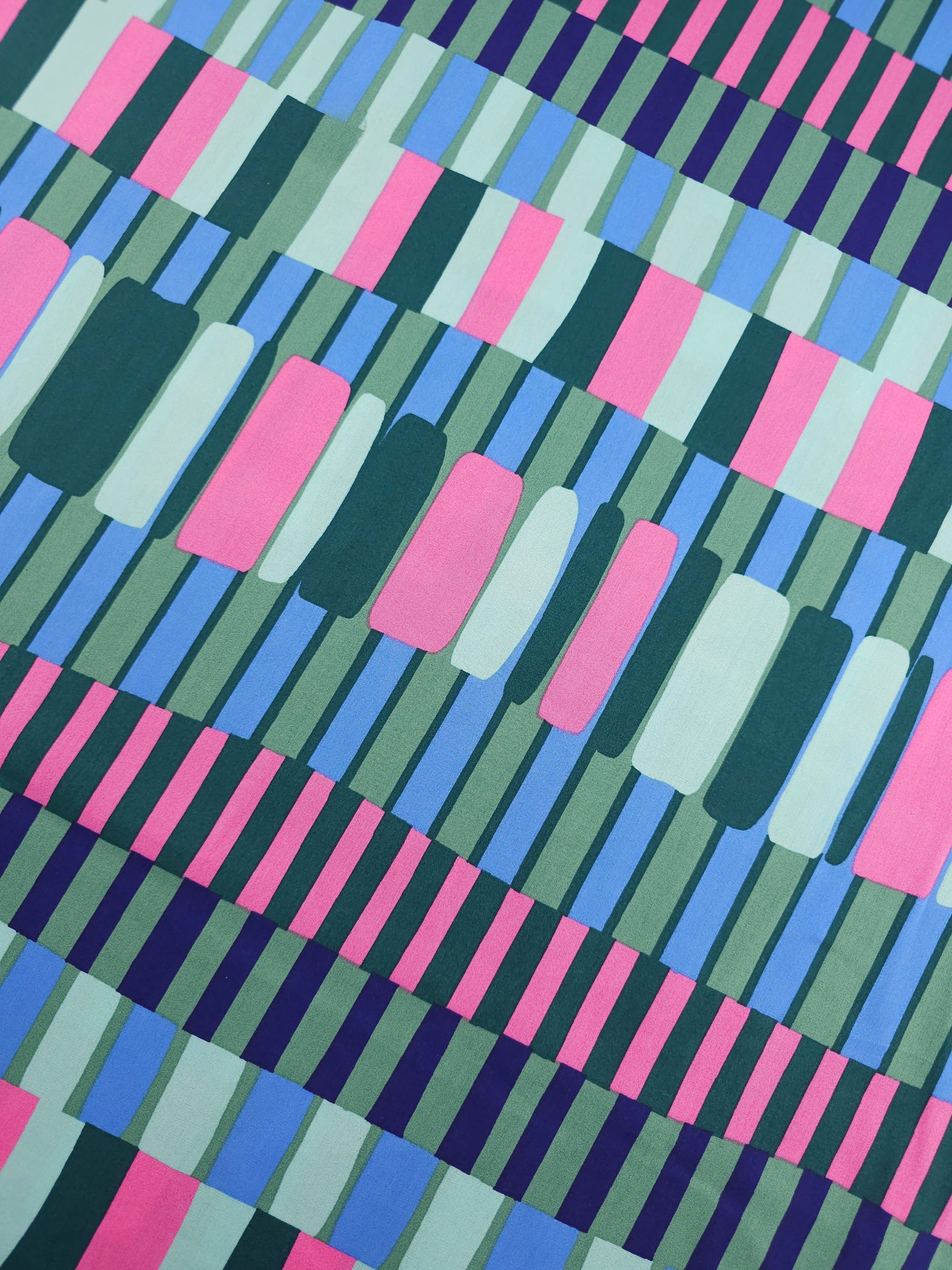 Sage/Pink Abstract Layer Stripes Cotton Viscose