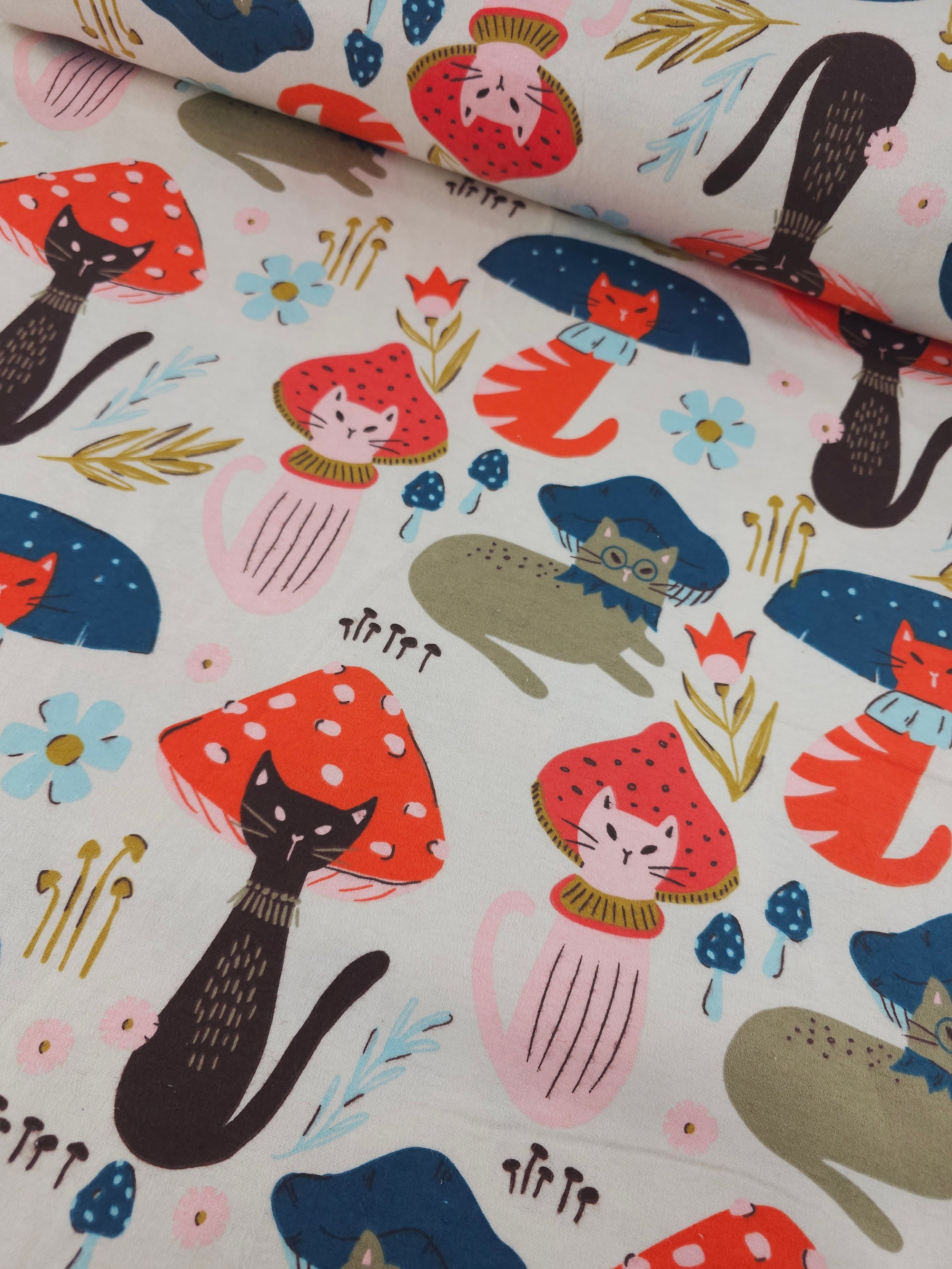 Funky Cat Mushroom Lightweight Flannel Cotton