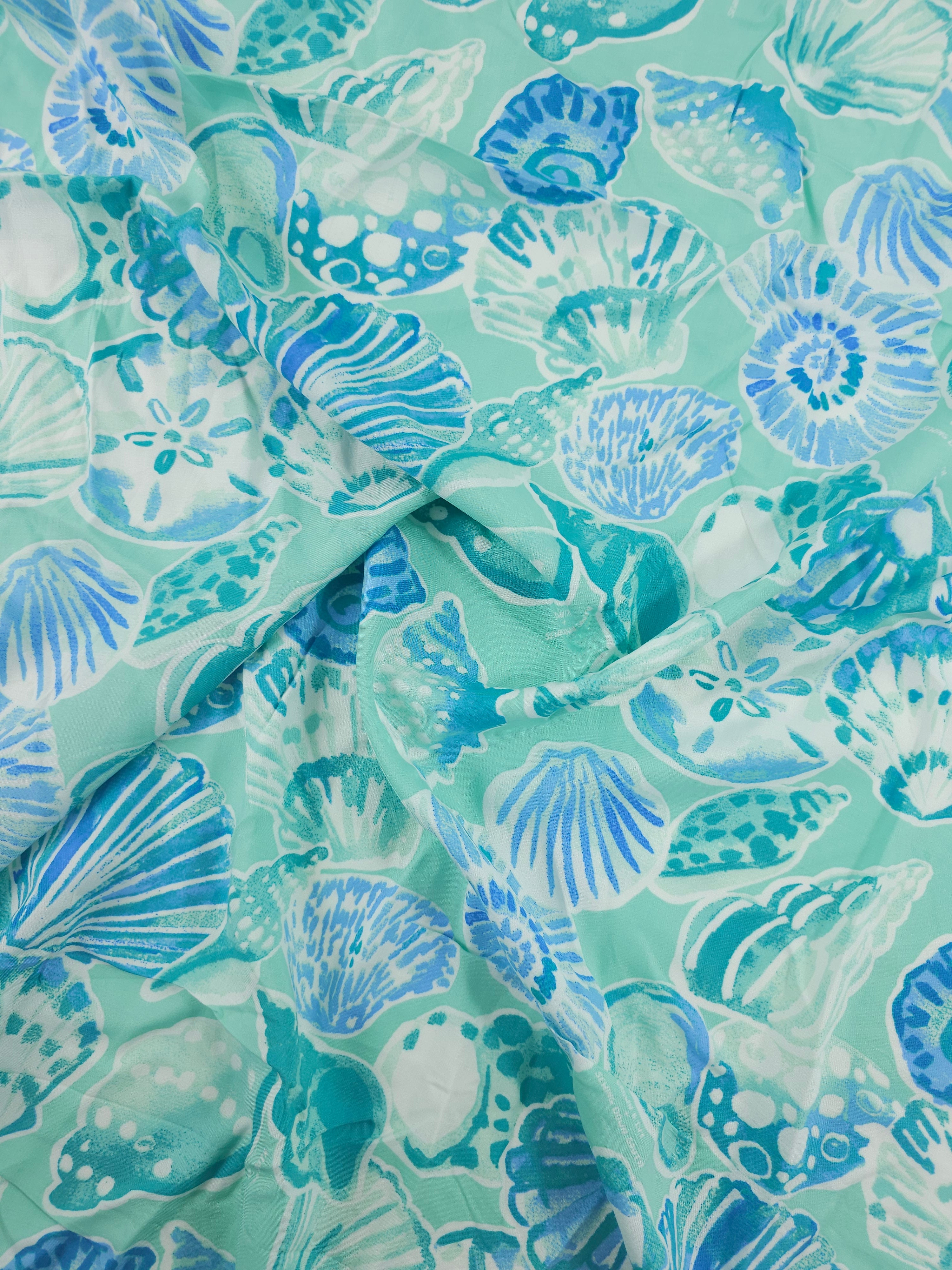 Aqua Teal Marina Shells Viscose Challis - Crown & Ivy