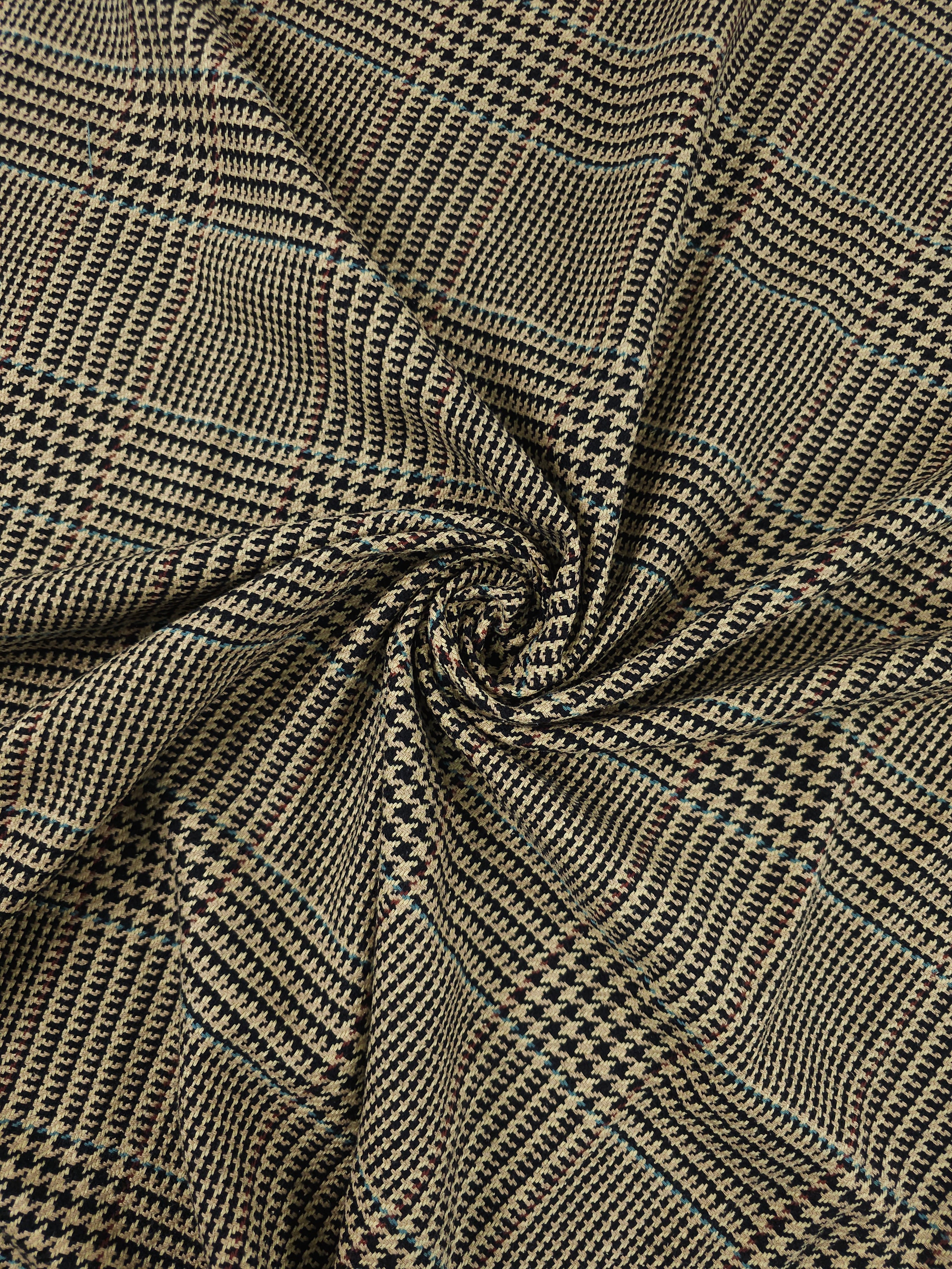 Sand Dogtooth Tartan Check Soft 100% Wool *ABRAHAM MOON*