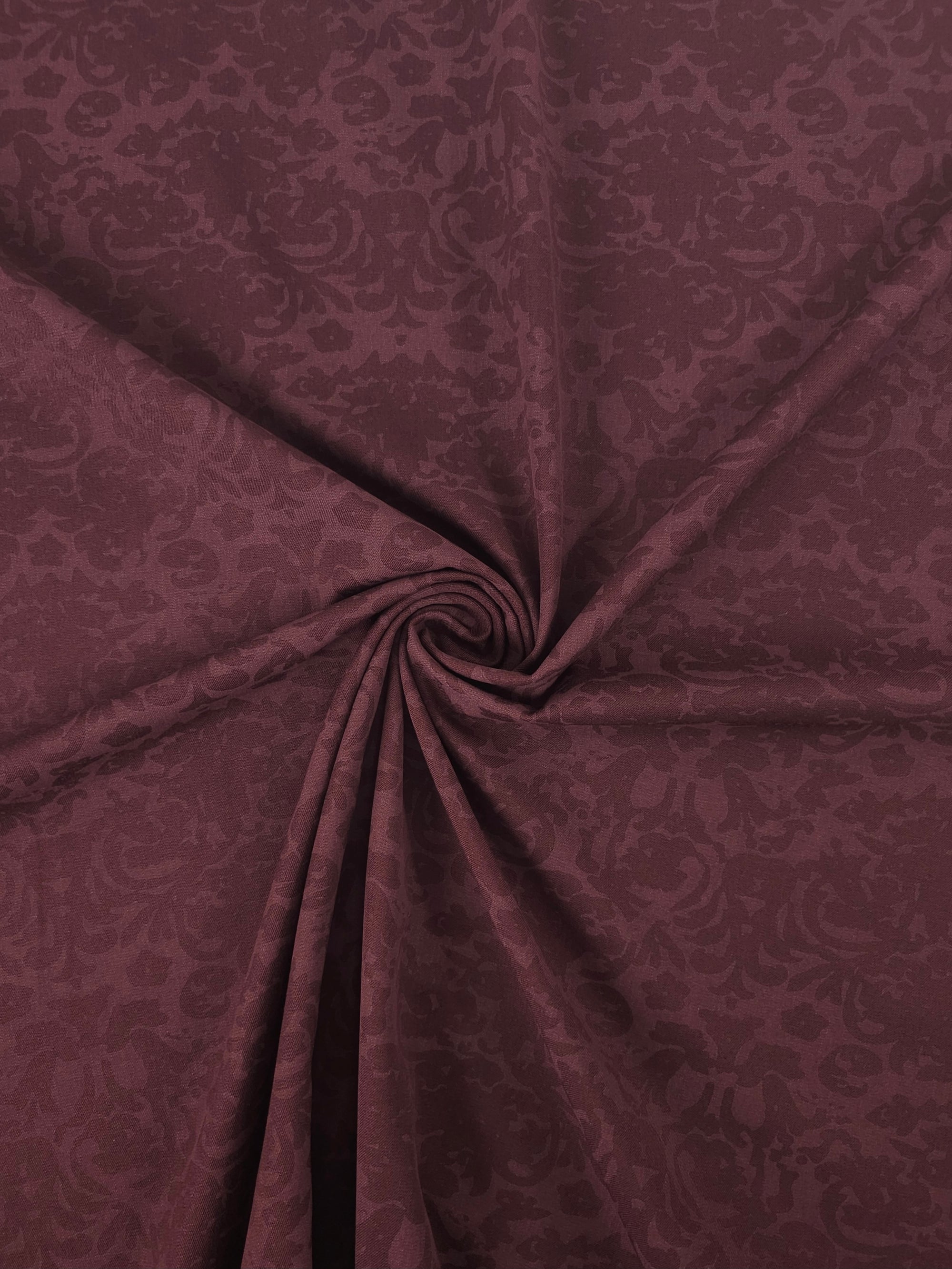 Burgundy Damask Brushed Cotton Twill