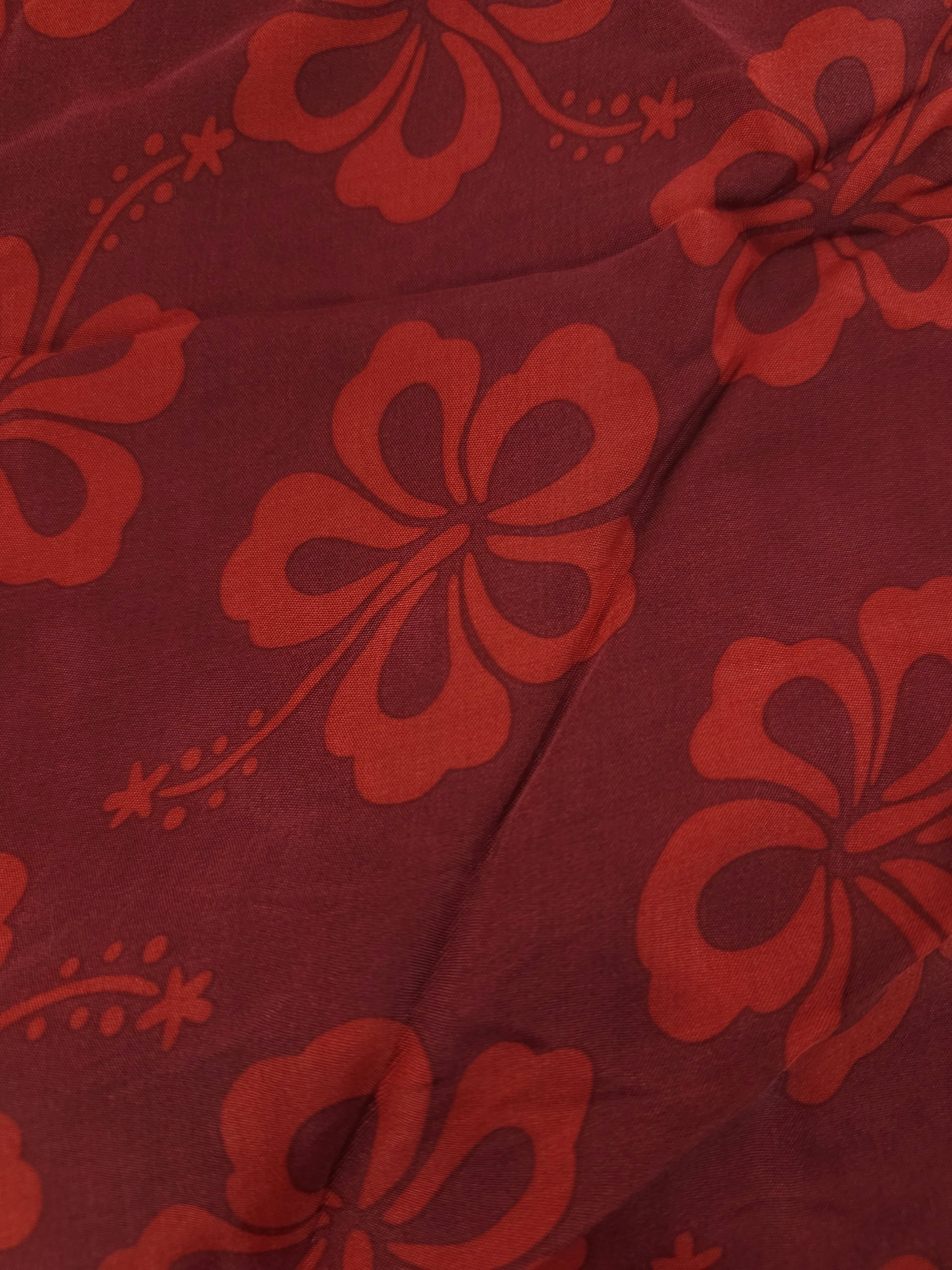 Red hibiscus Viscose sateen- 1.4m piece
