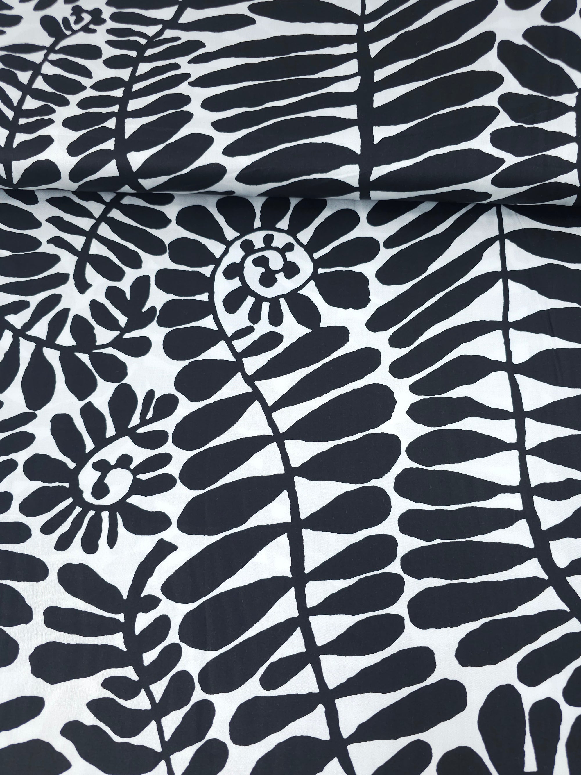 Black/White Palm Vine Cotton Sateen 106" - Kaffe Fassett *EXTRA WIDE*