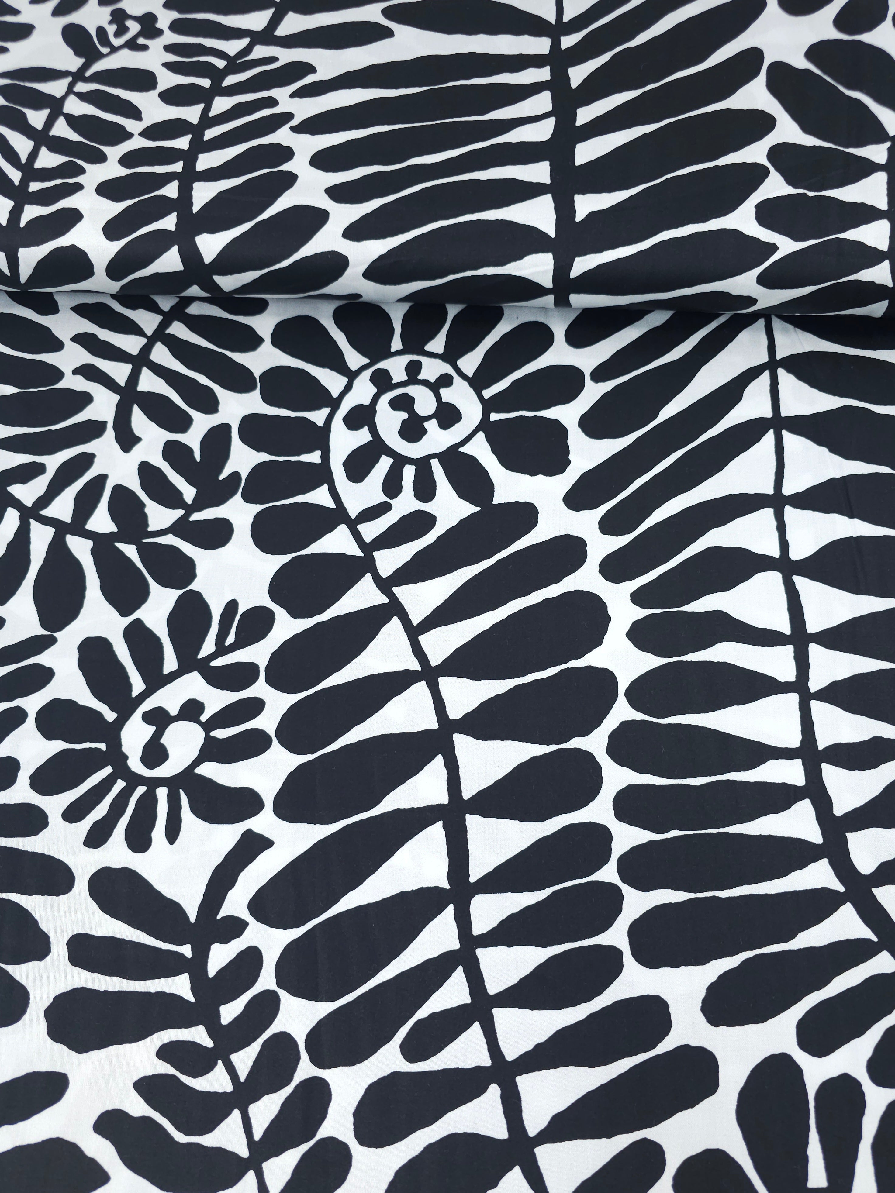 Black/White Palm Vine Cotton Sateen 106" - Kaffe Fassett *EXTRA WIDE*