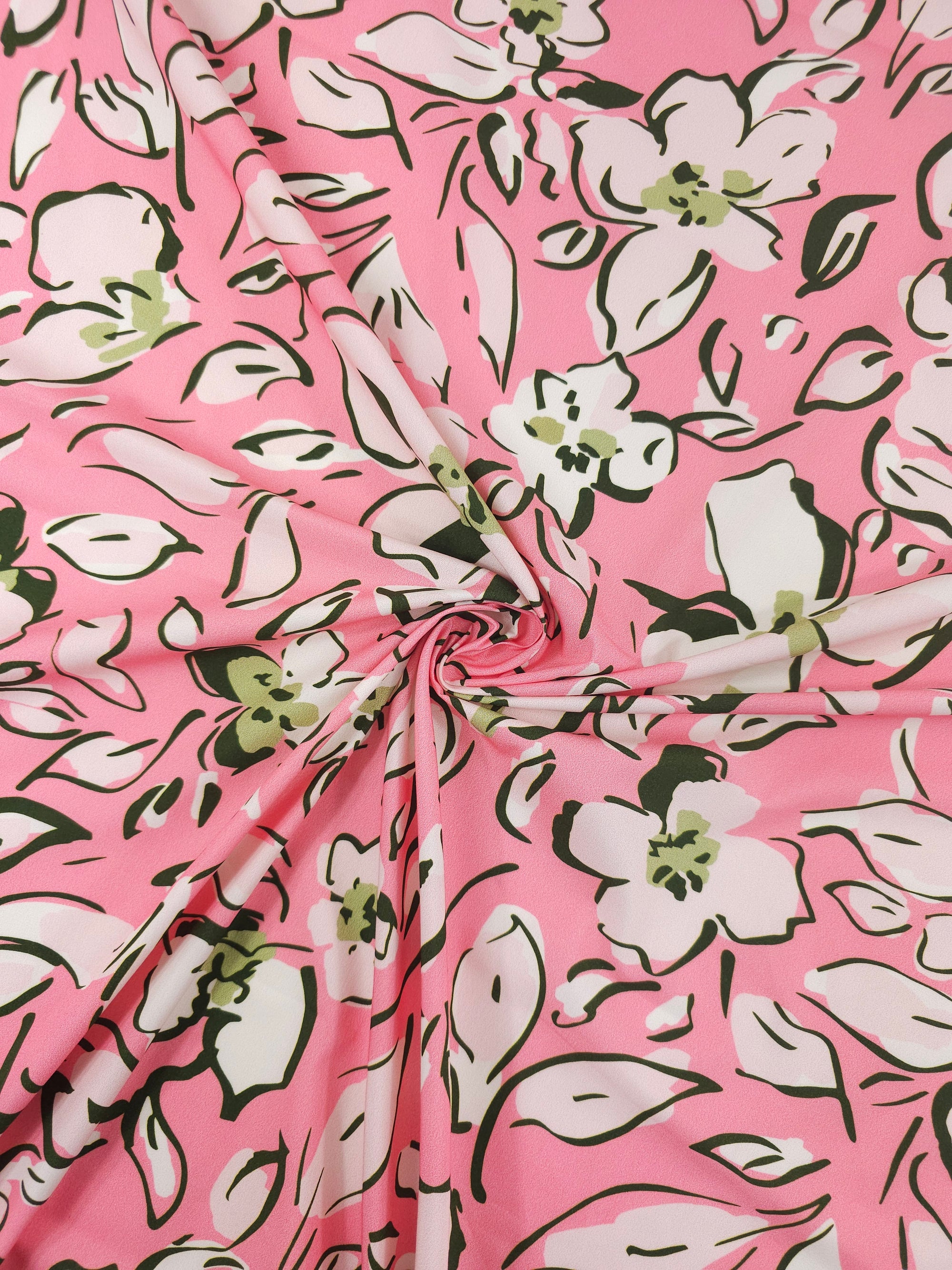Candy Pink/Green Sketch Floral Cotton Poplin