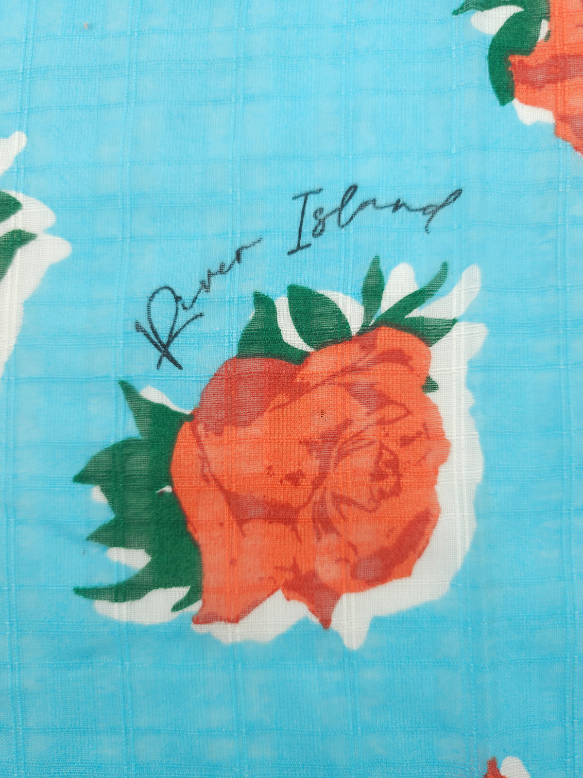 Light Blue/Red Rose Grid Textured Lightweight Cotton - River Island