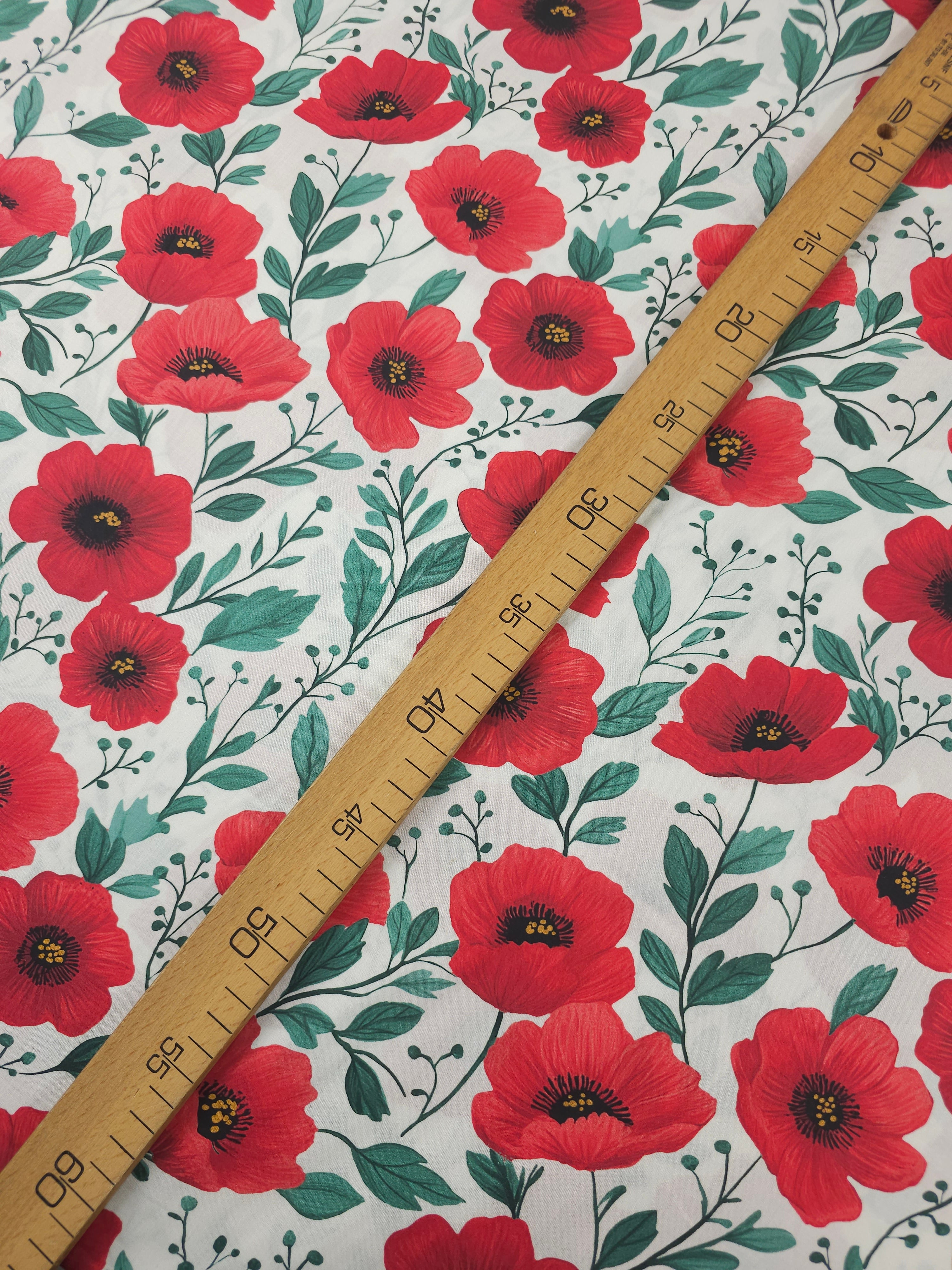 Red Poppy Floral Fine Cotton Poplin 60"
