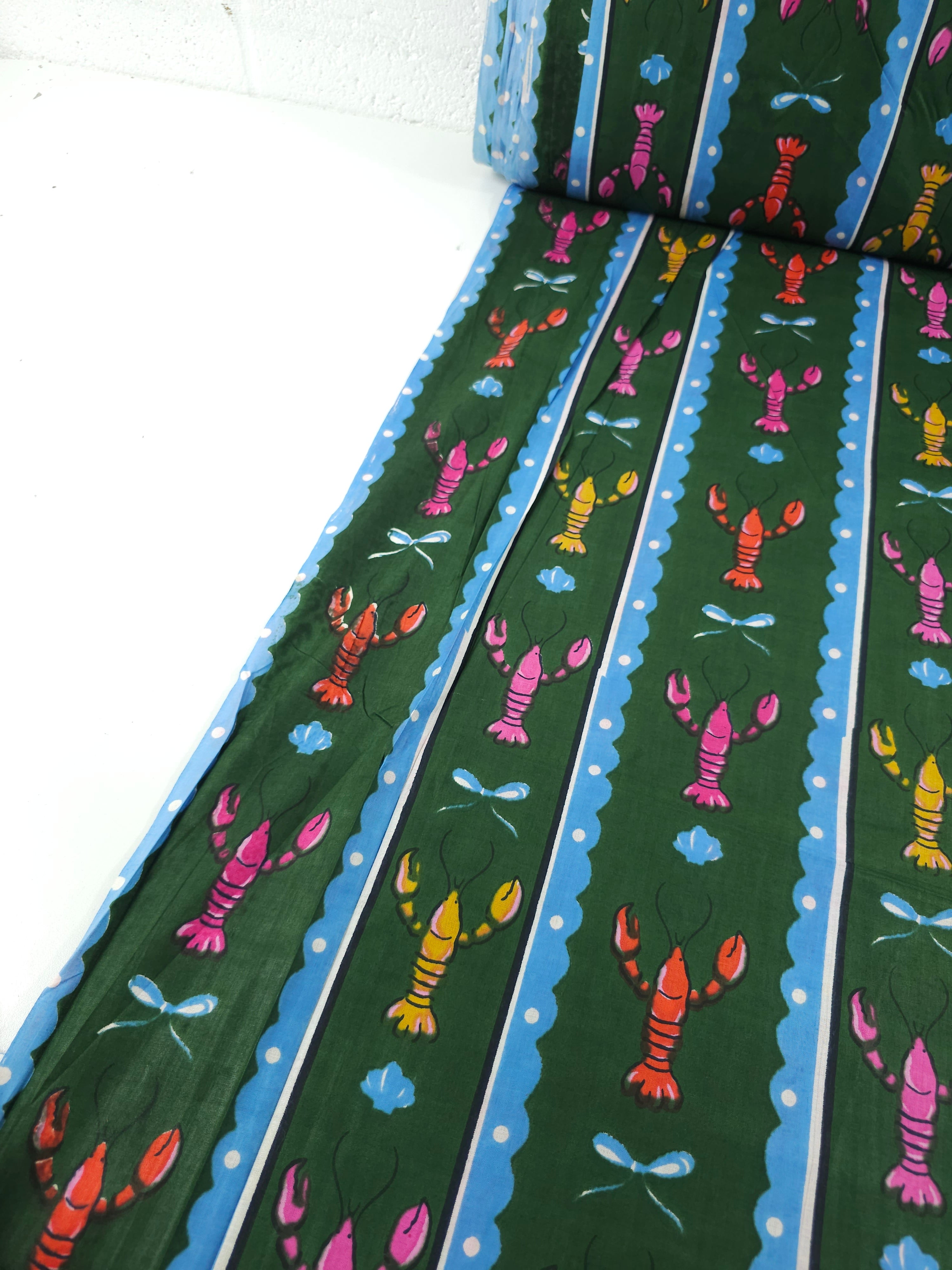 Green Lobster Stripe Cambric Cotton