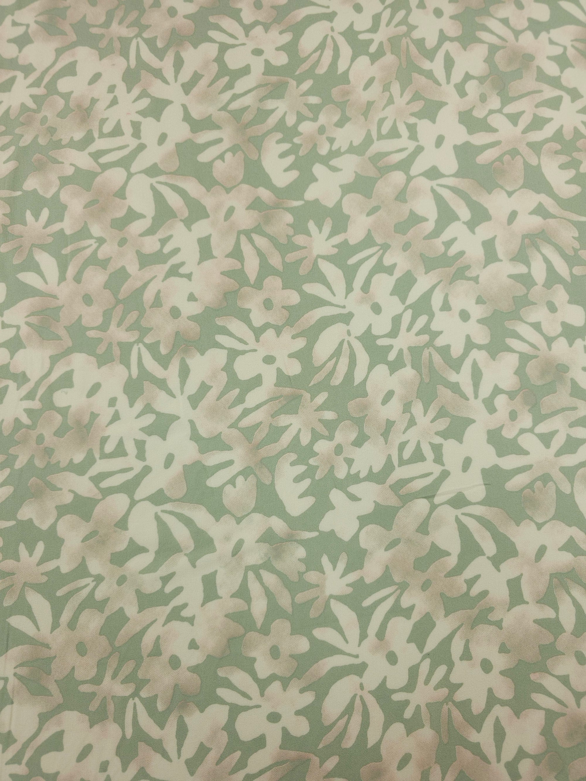 Light Sage/Cream Smudge Floral Viscose Challis
