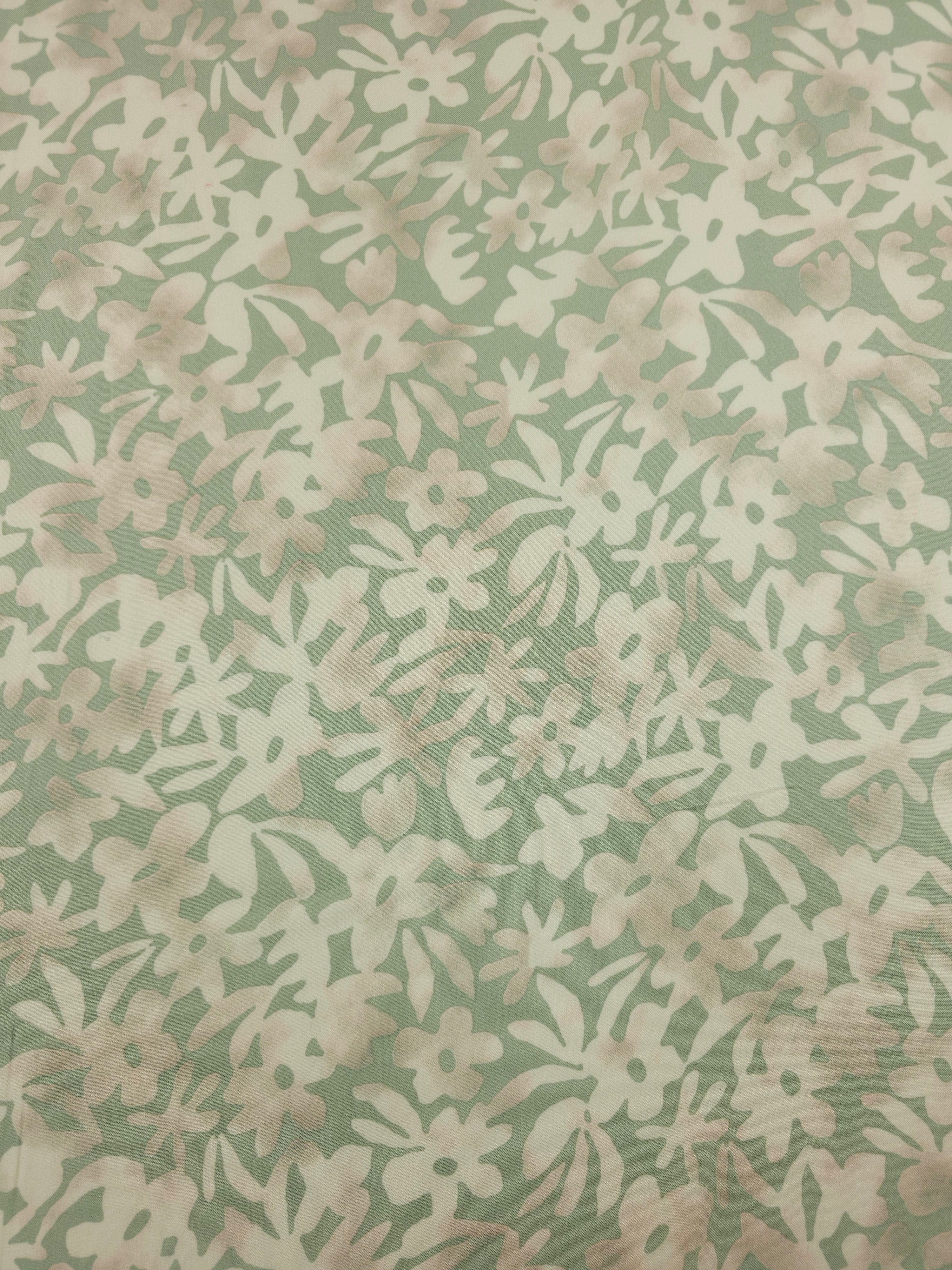 Light Sage/Cream Smudge Floral Viscose Challis