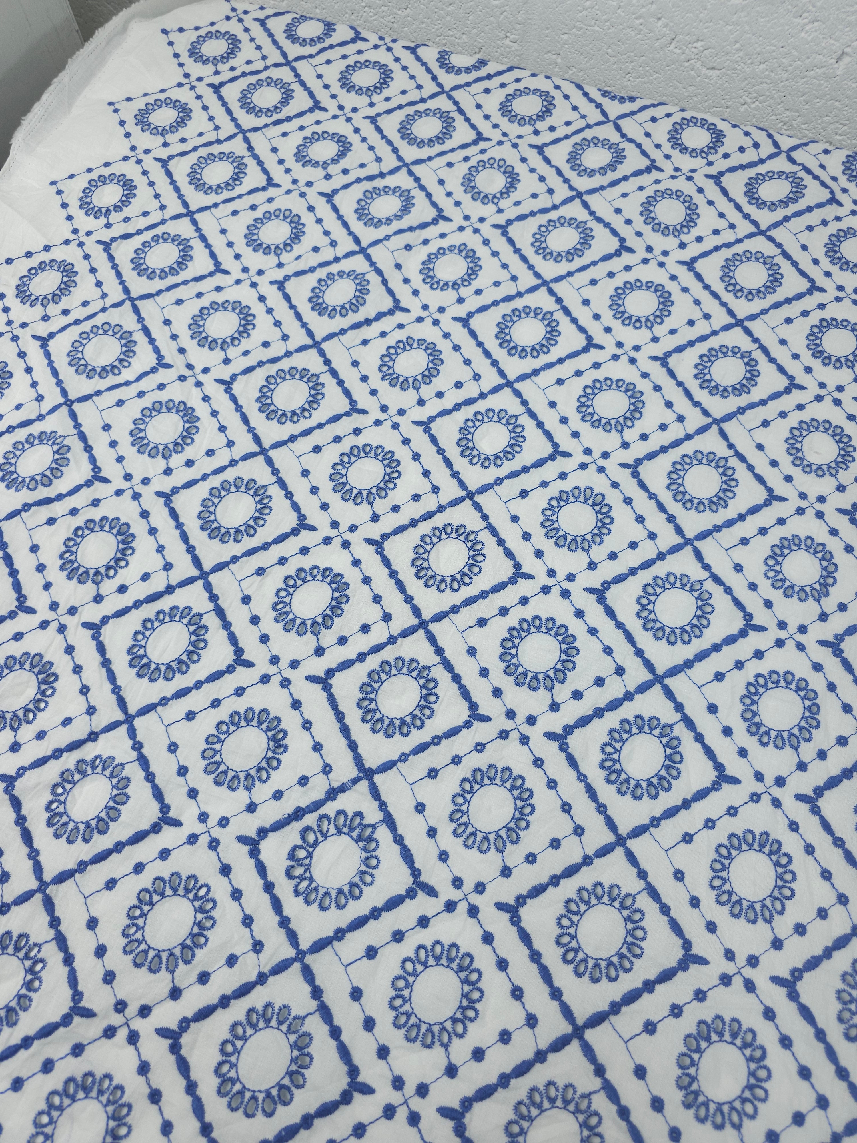 Lavender Blue Circle Diamond Cambric Cotton Broderie Anglaise
