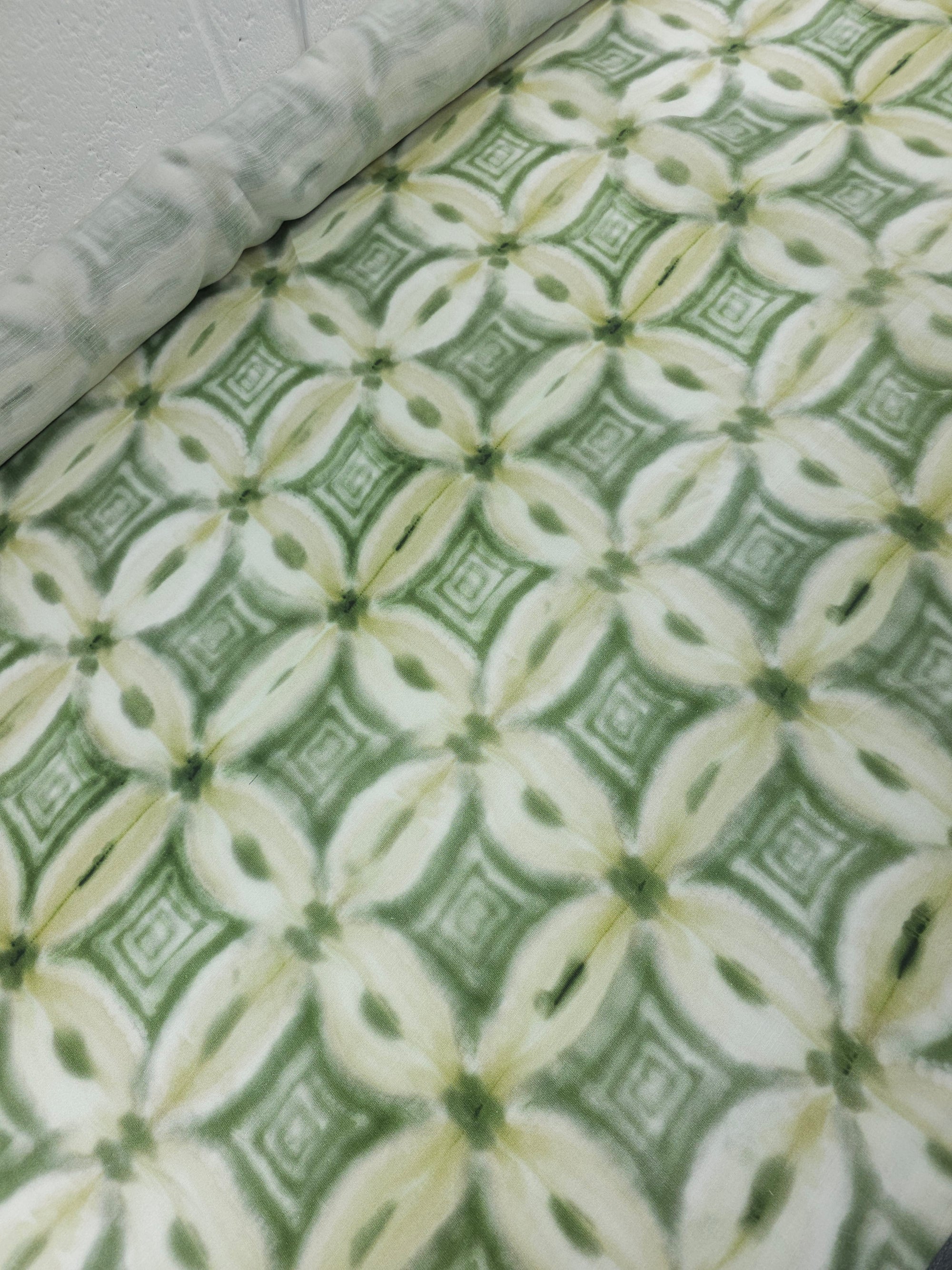Sage/Beige Tile Abstract 100% Linen
