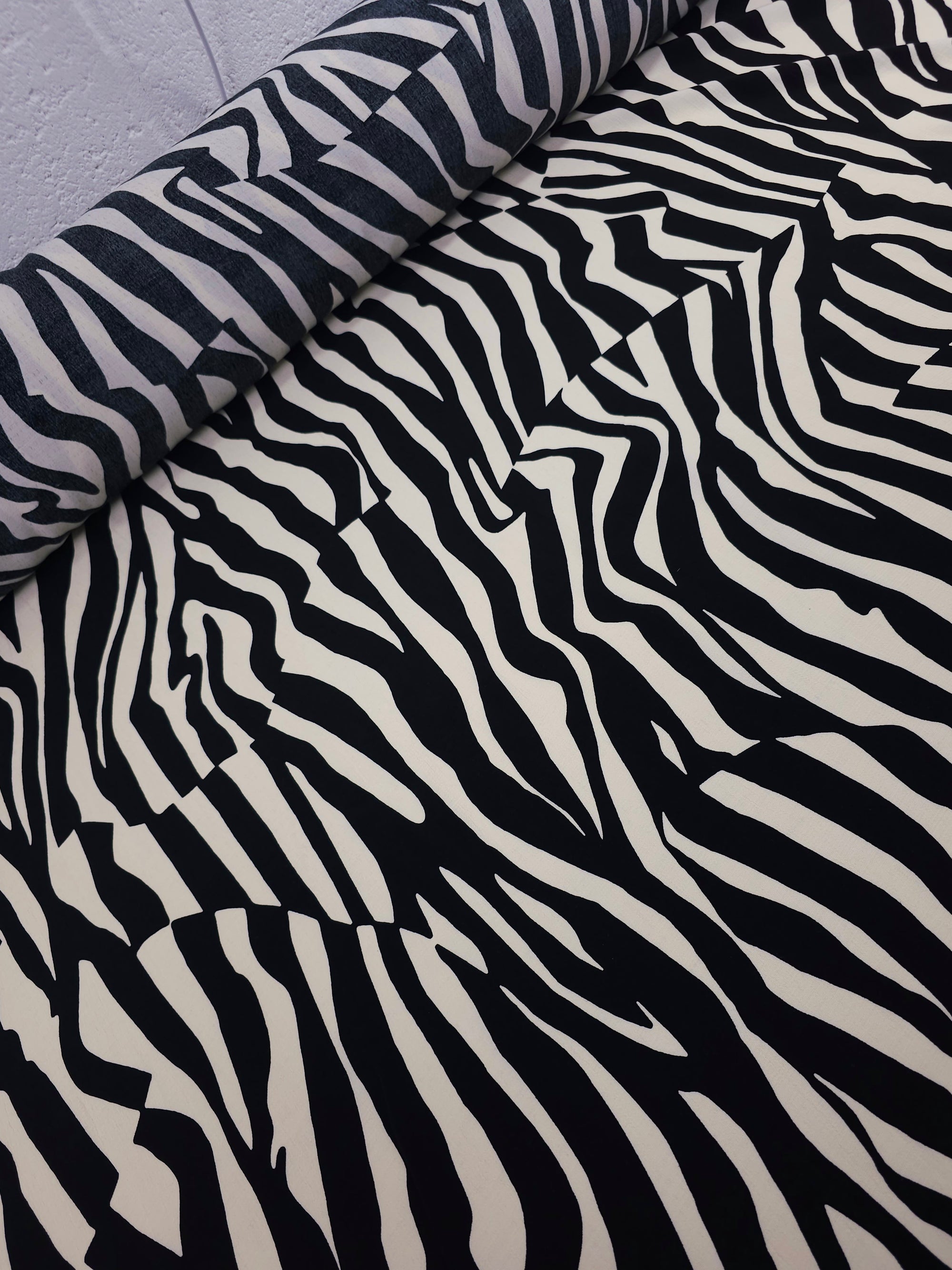 Black/Cream Abstract Zebra Viscose Crepe