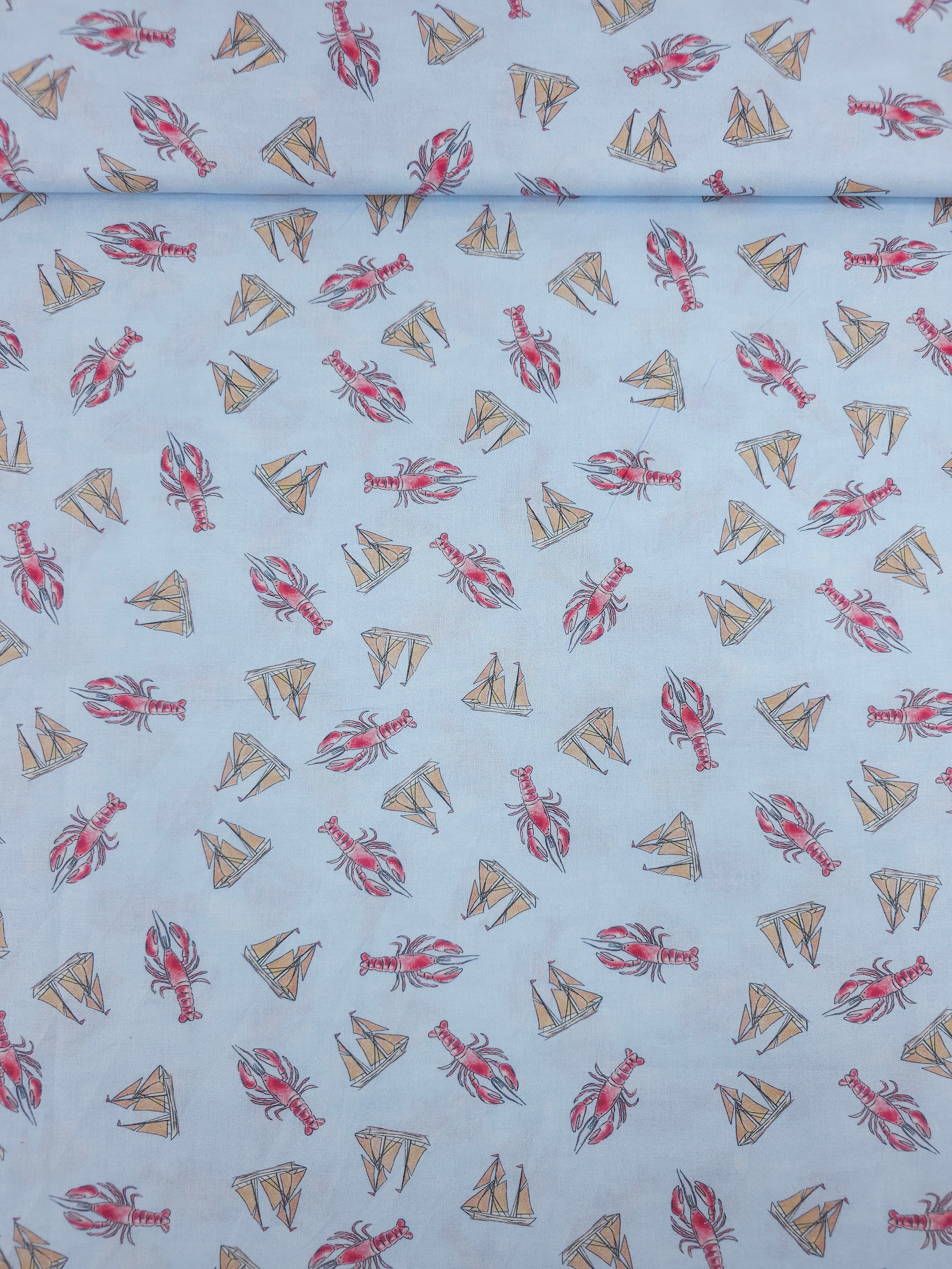 Light Blue Lobster Boat 100% Cotton - Joann