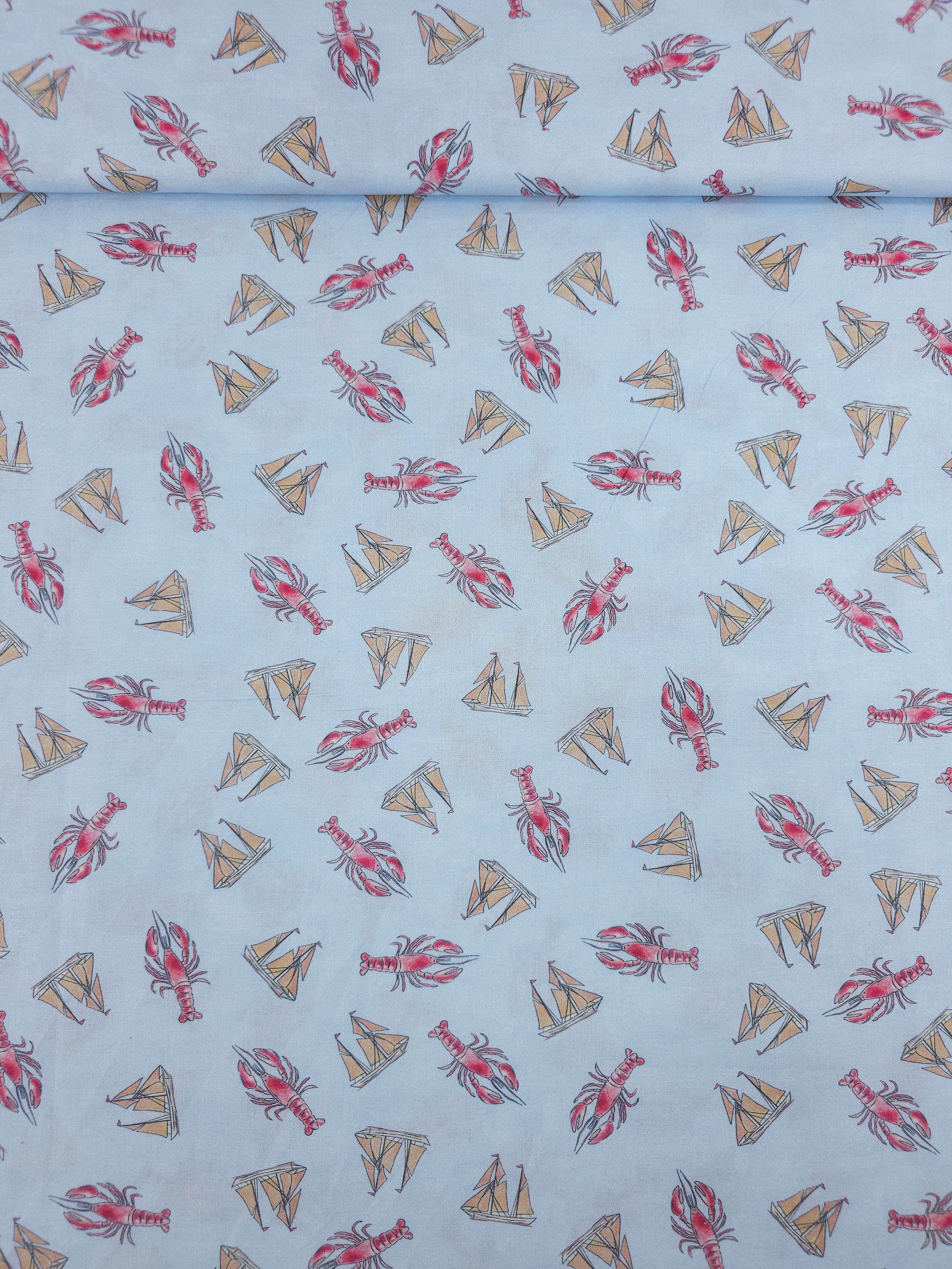 Light Blue Lobster Boat 100% Cotton - Joann