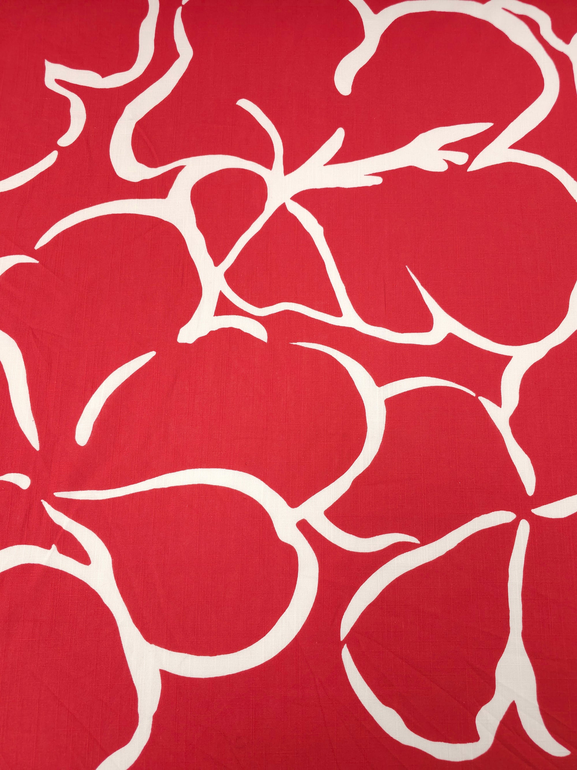 Red/White Large Floral Outline Lightweight Cotton