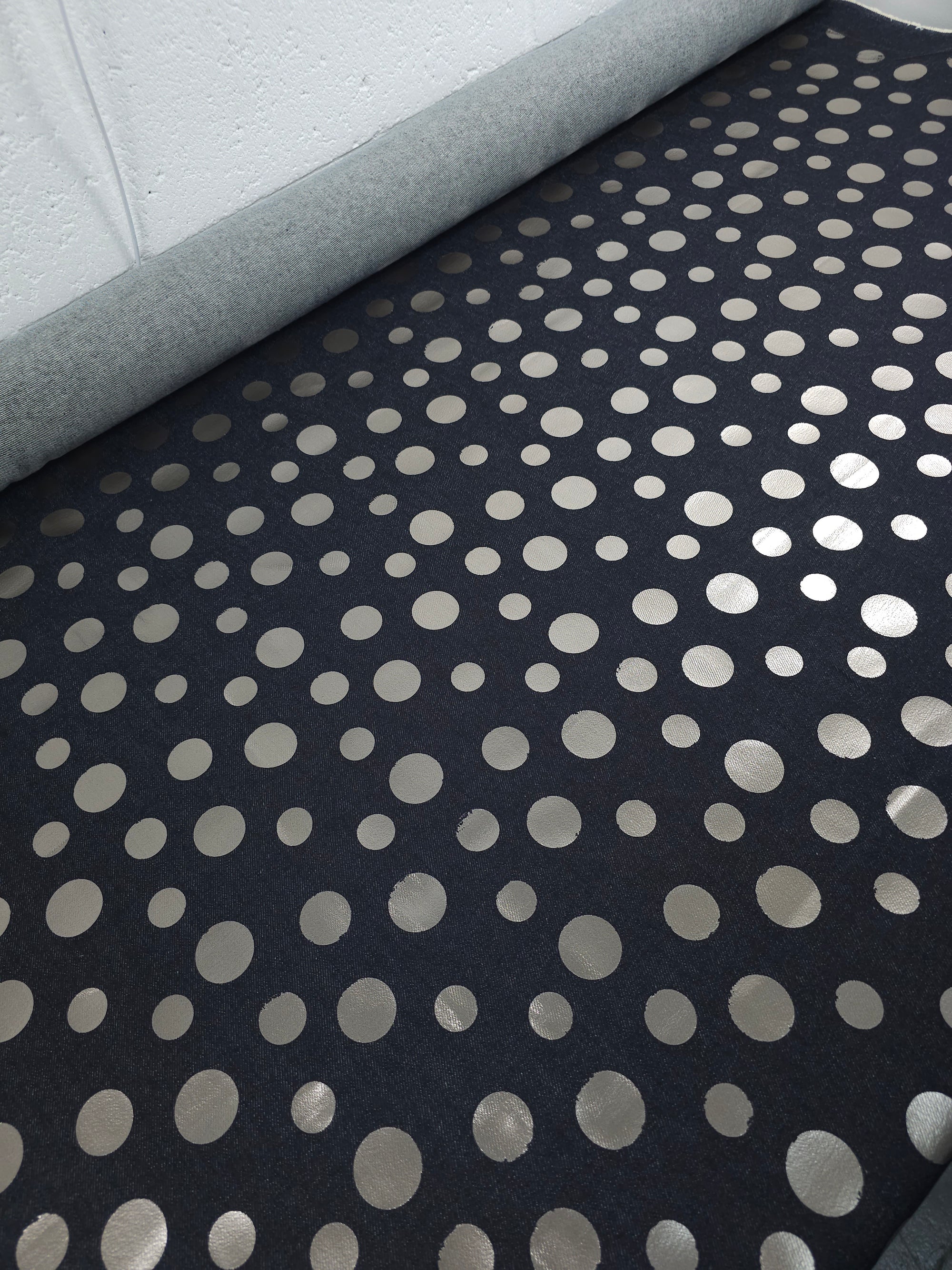Charcoal Navy/Silver Foil Polka Denim