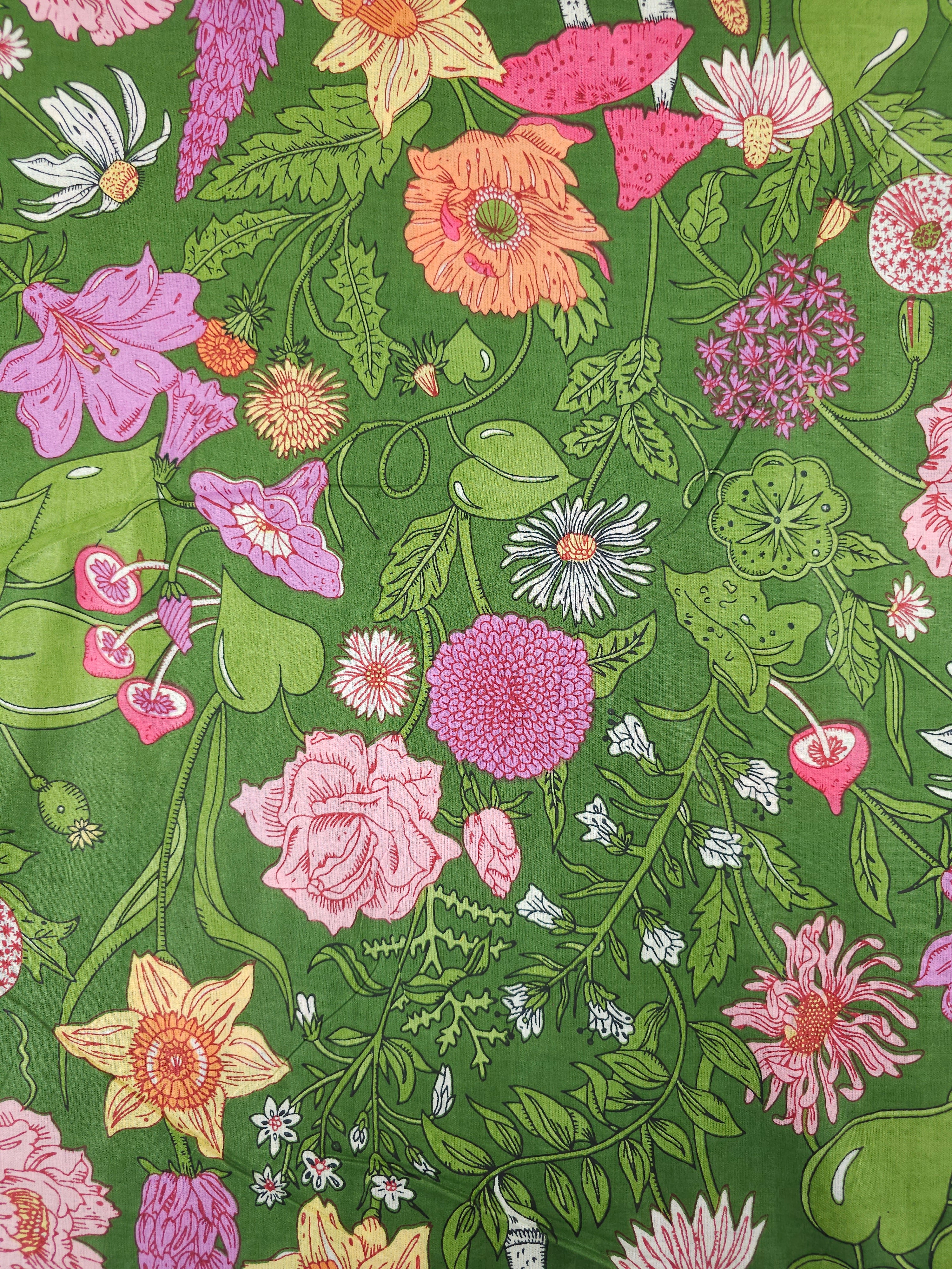 Green Floral Shroom Field Cambric Cotton