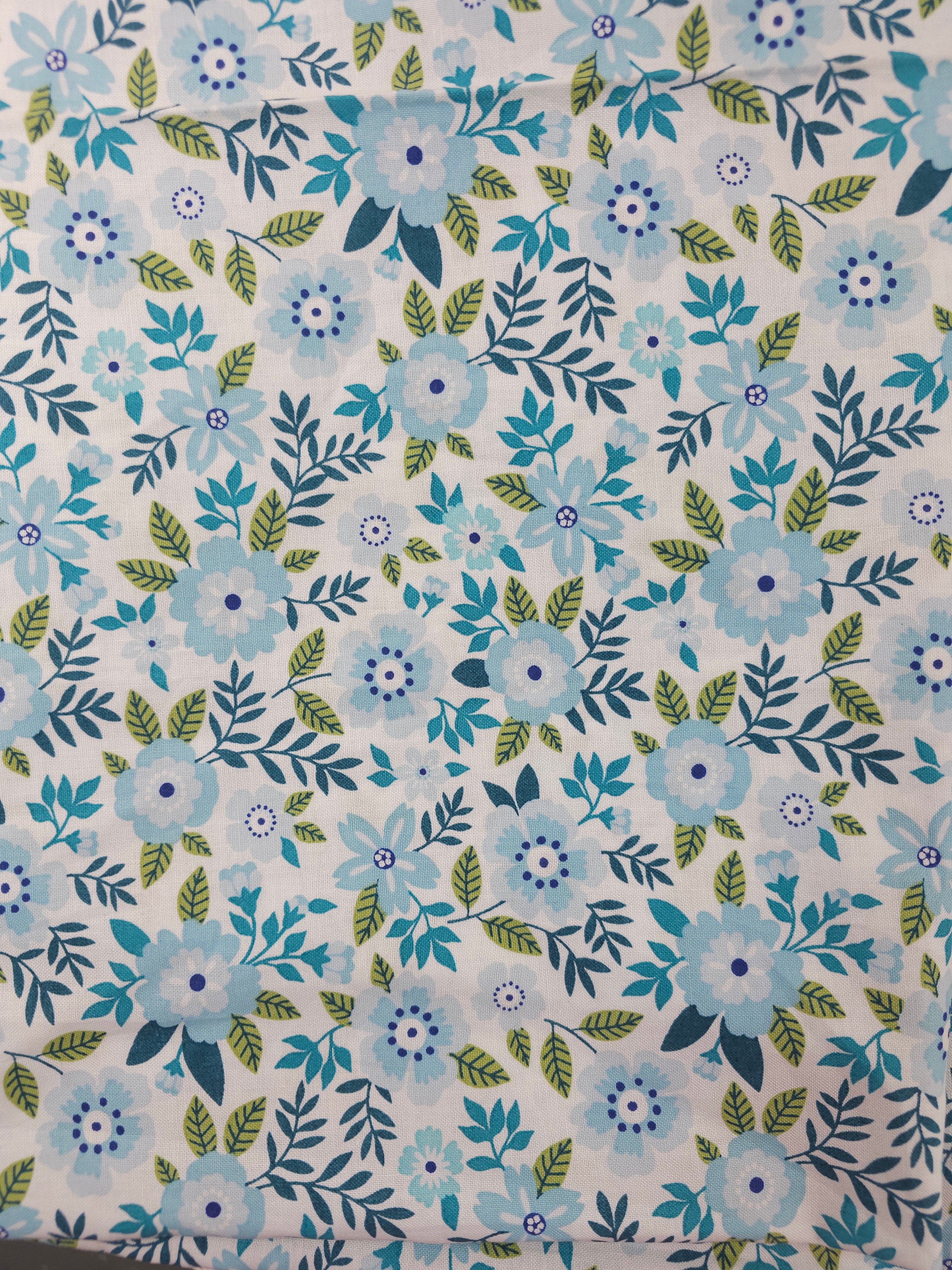 Light blue bold flower Cotton- 1.5m piece