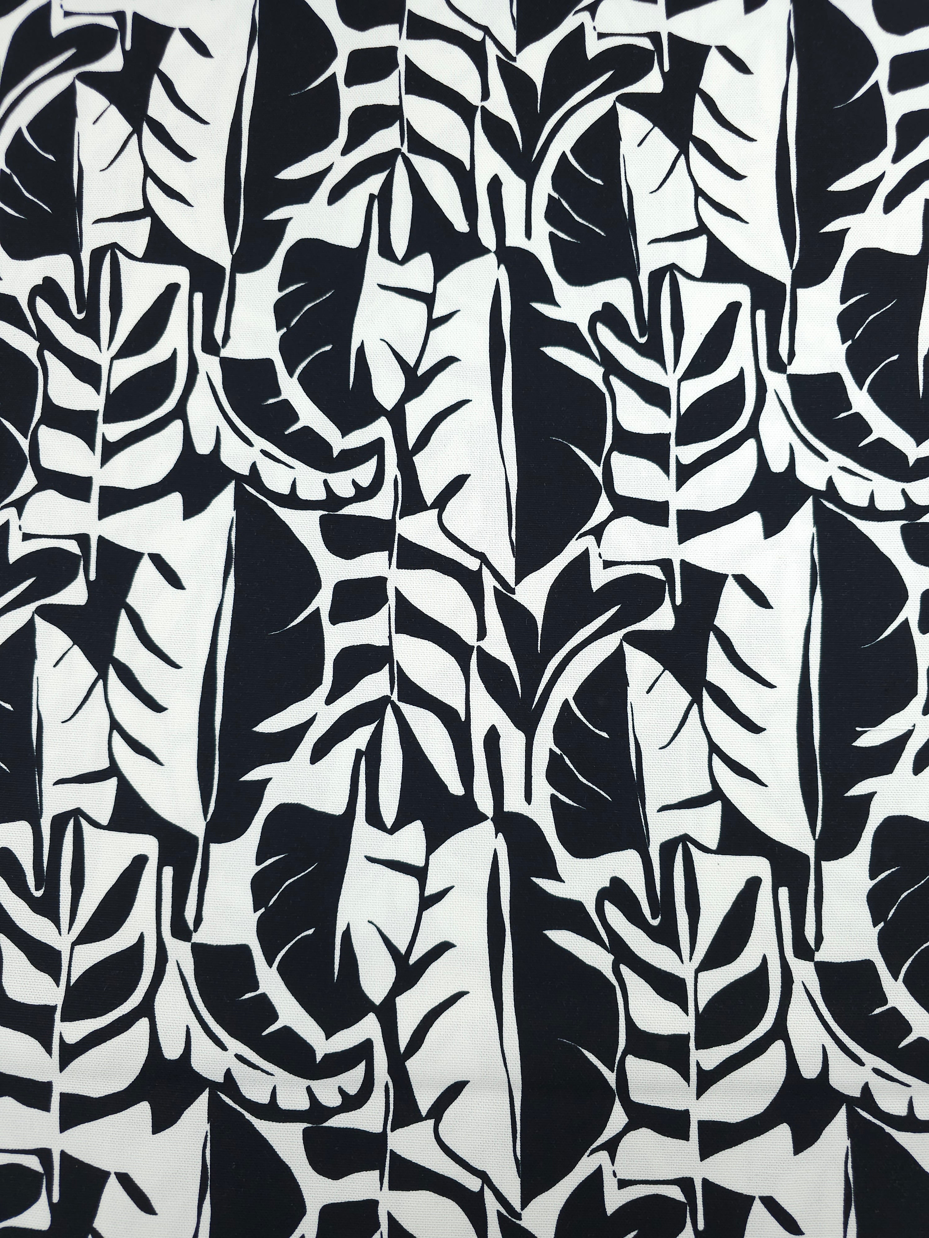 Black/White Mono Palm Leaf Lightweight Canvas Cotton