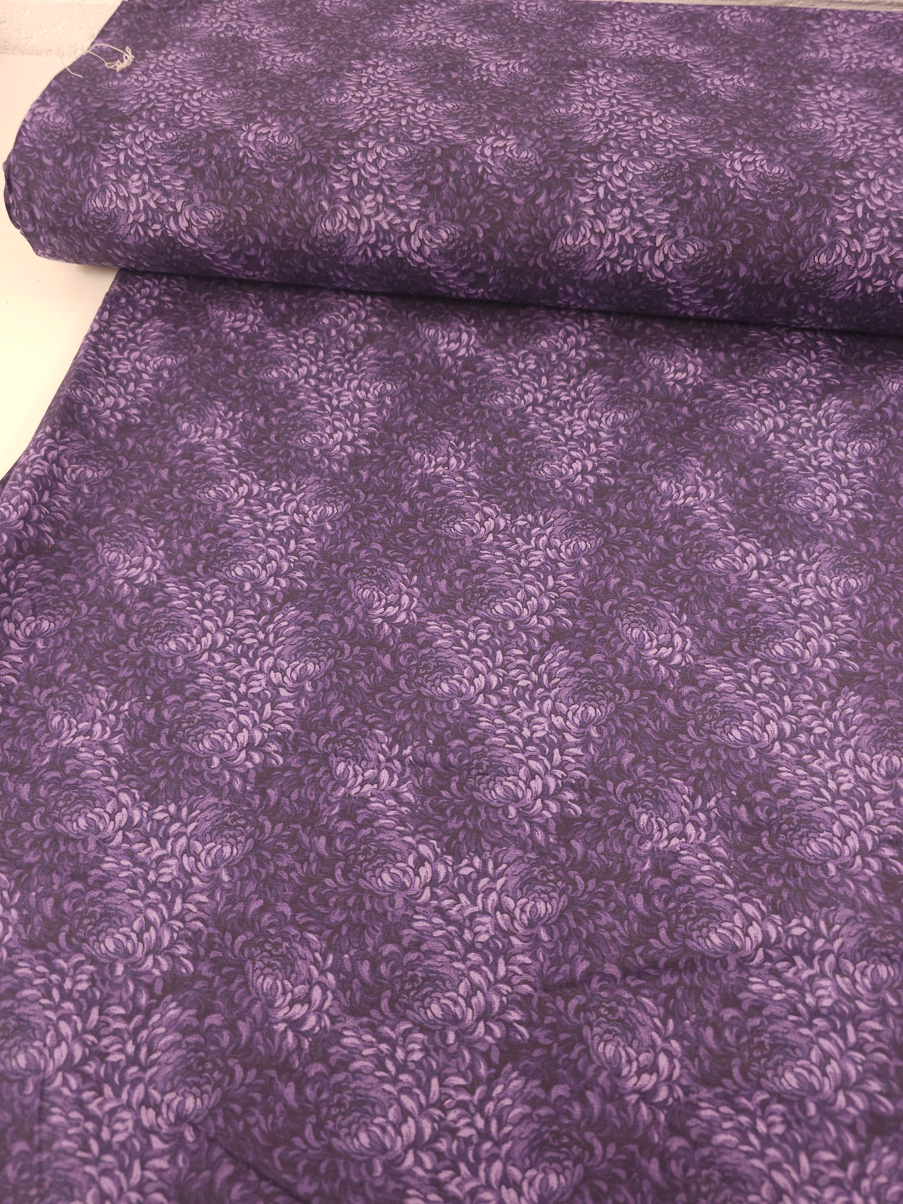 Dark Purple Hydrangea Floral 100% Cotton