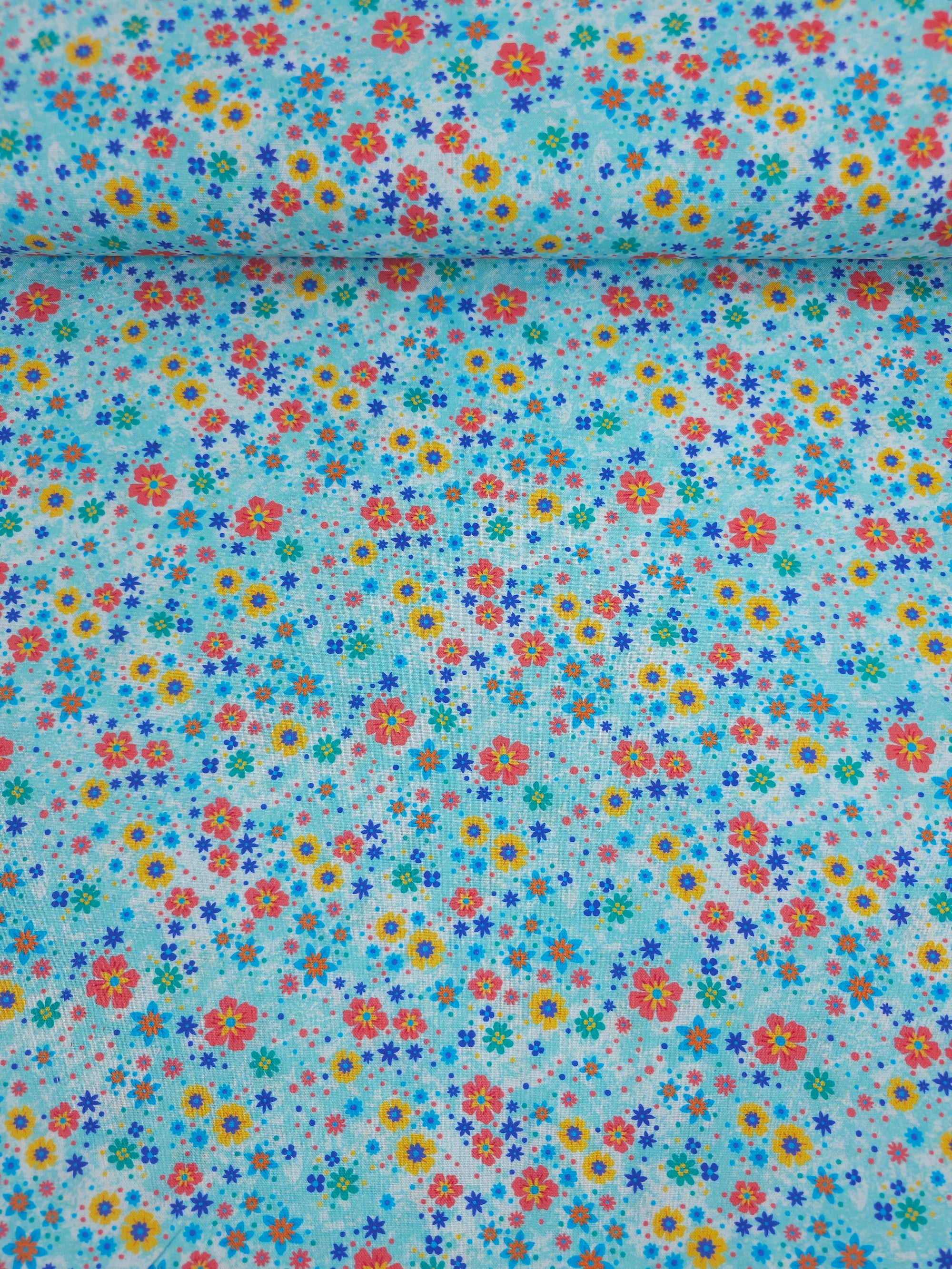 Light Blue Floral Meadow 100% Cotton - Michael Miller