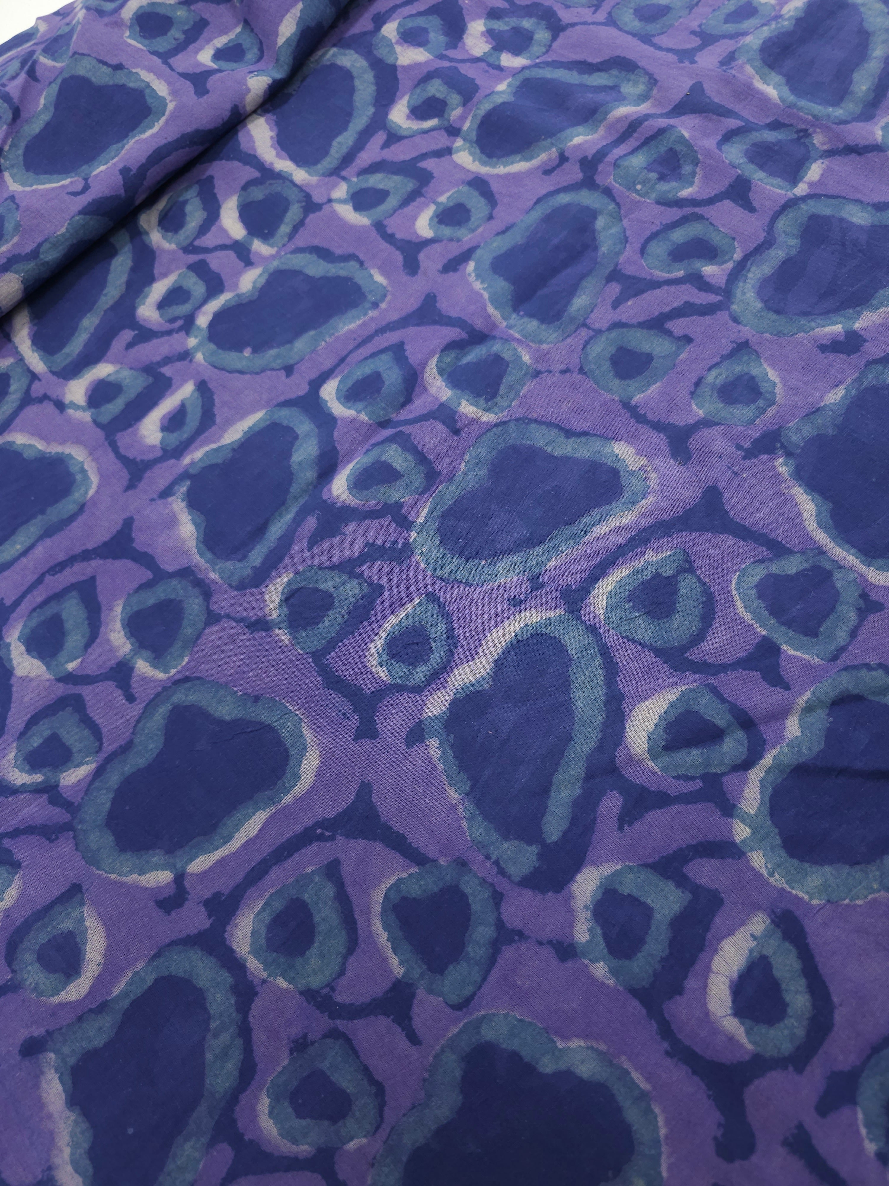 Purple/Navy Splodge Block Print Cotton