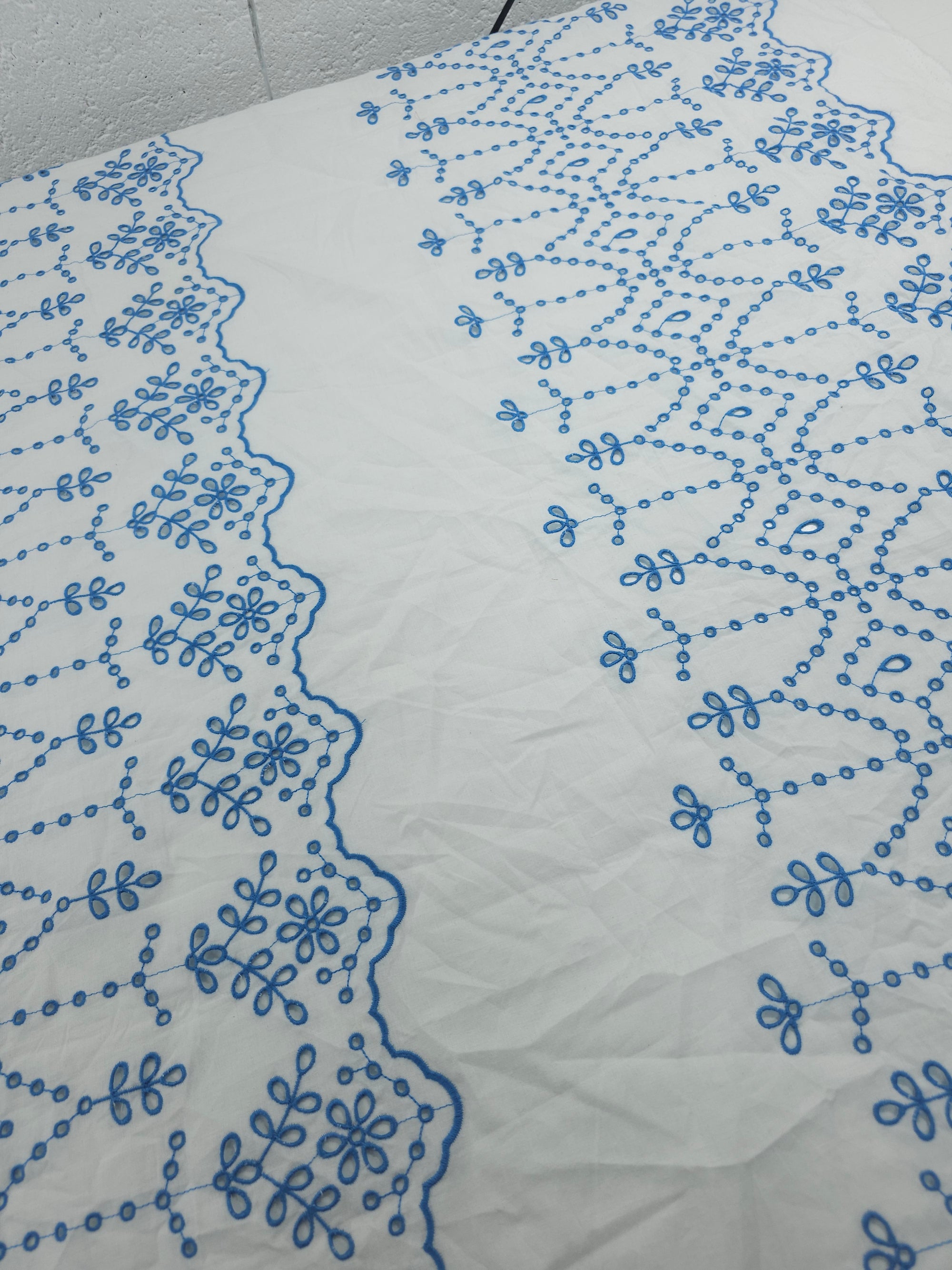 Lavender Blue Border Stripes Cambric Cotton Broderie Anglaise