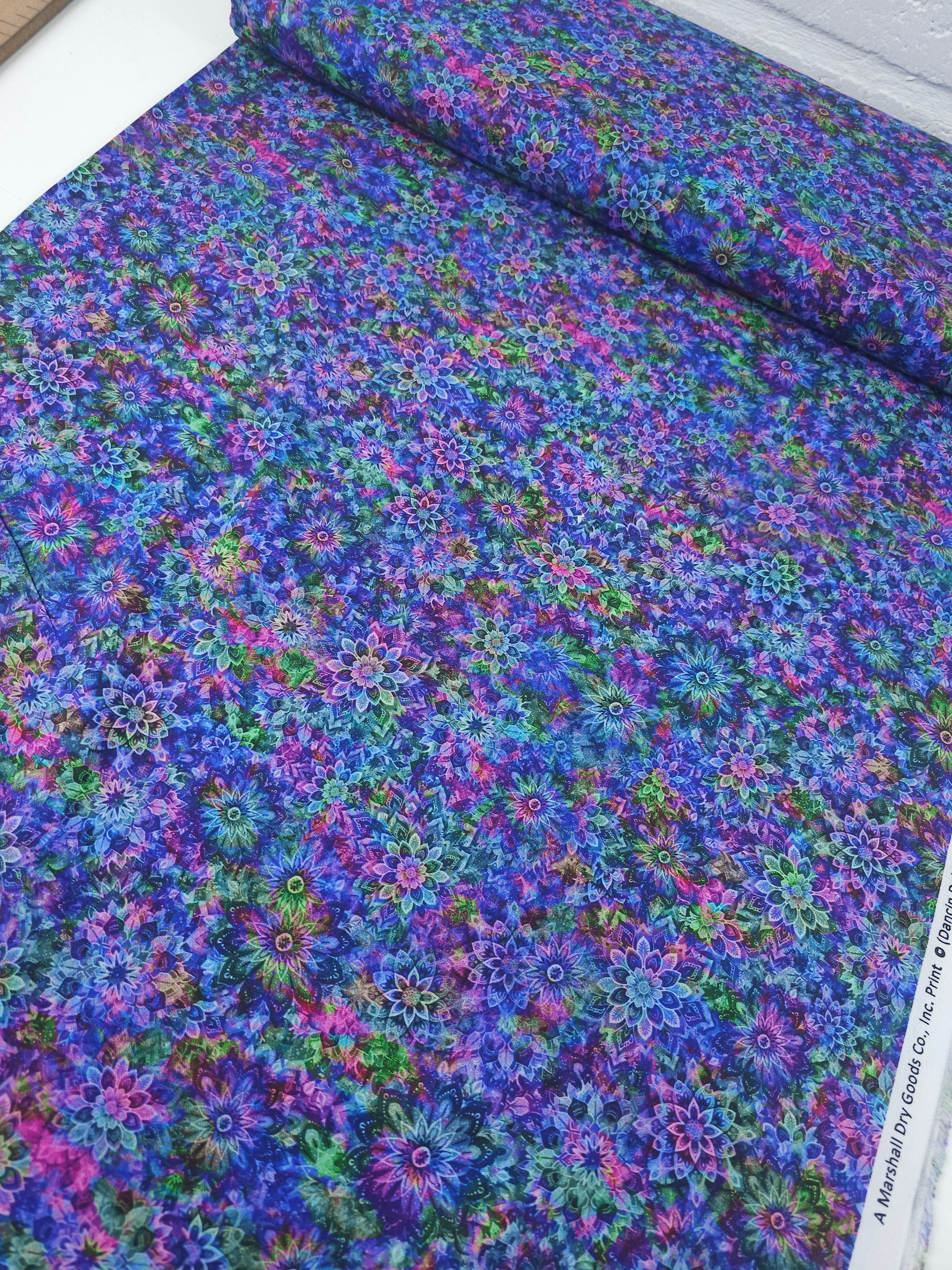 Multicolour Twilight Dancing Dahlias Kaleidoscope 100% Cotton 102” *EXTRA WIDE*