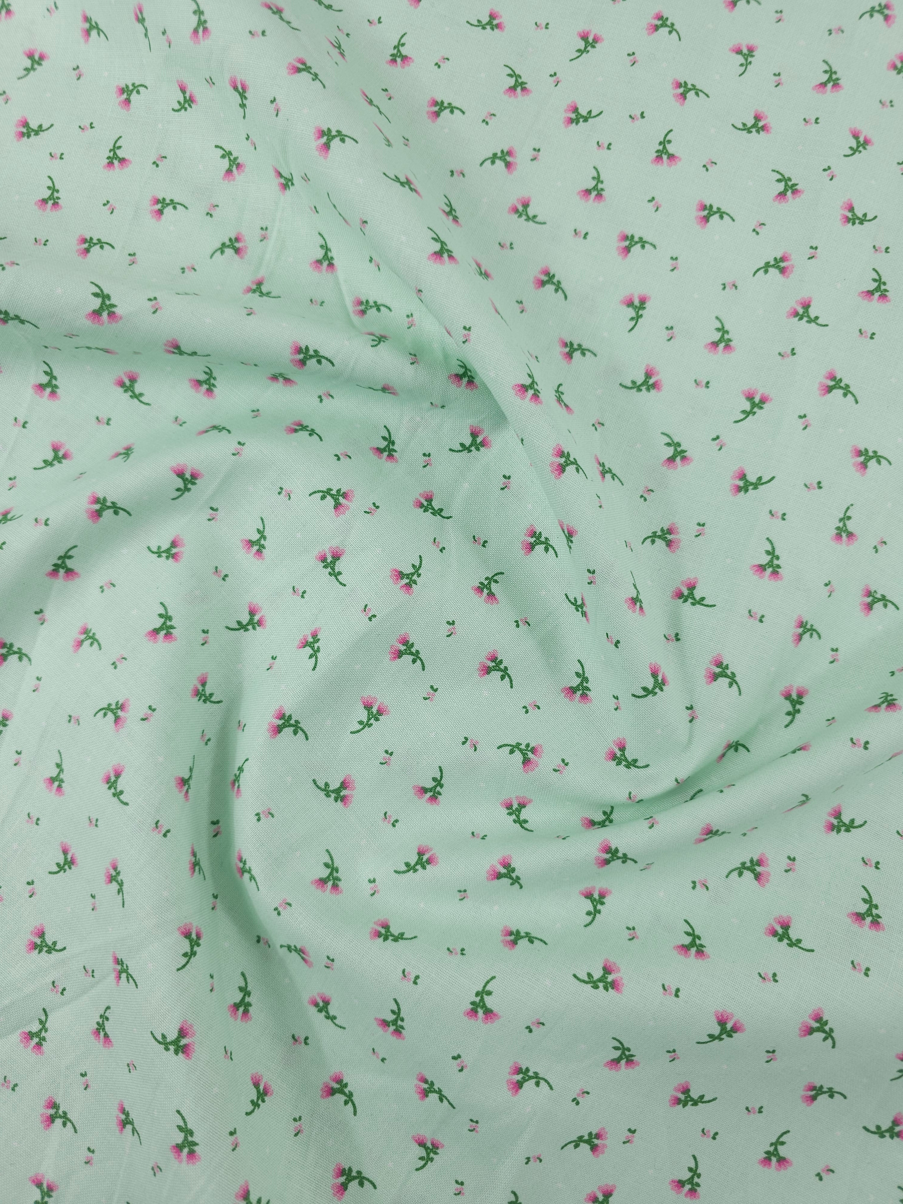 Mint Green Floating Flower 100% Cotton