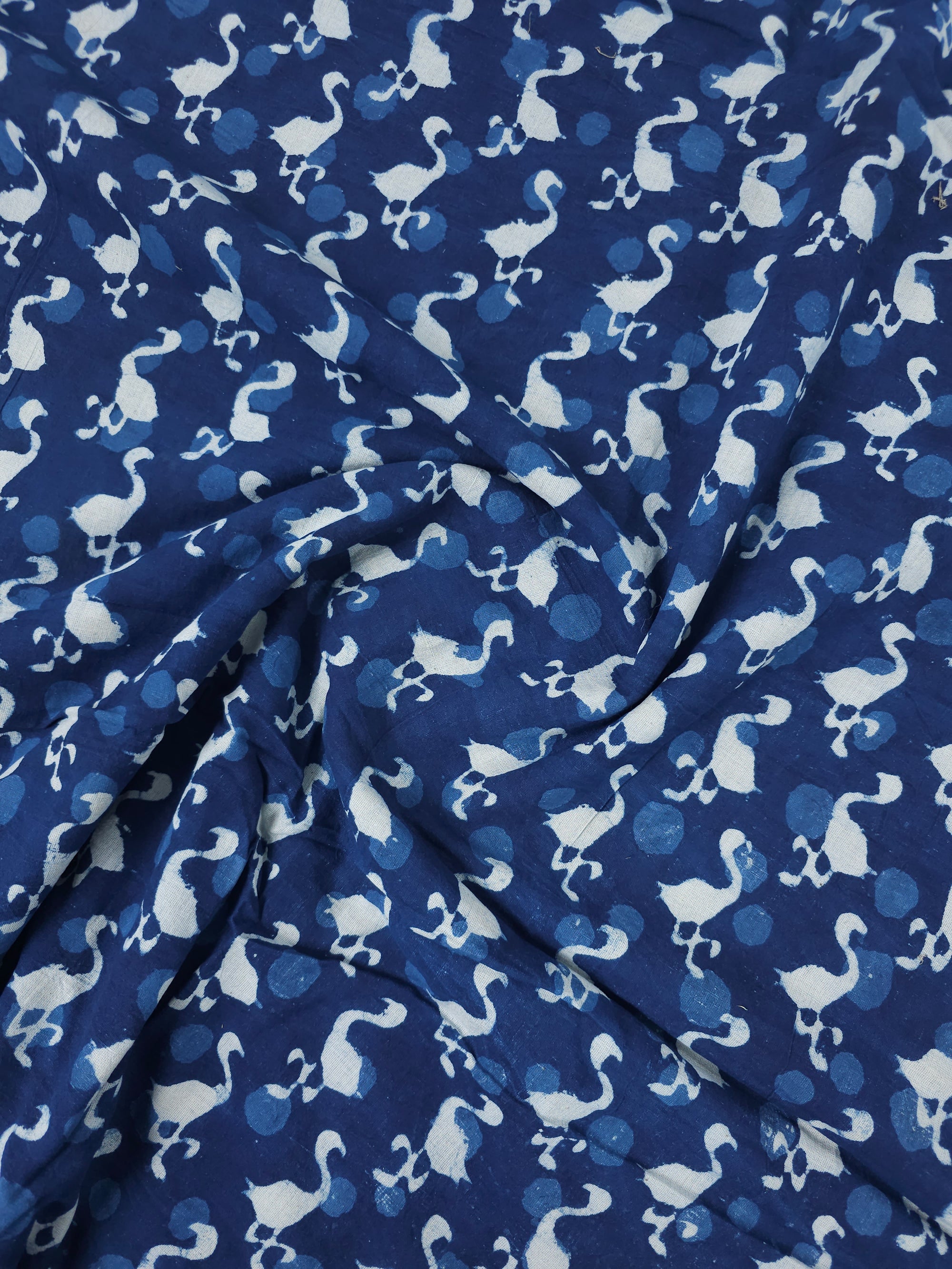 Indigo Navy Flamingo Block Print Cotton