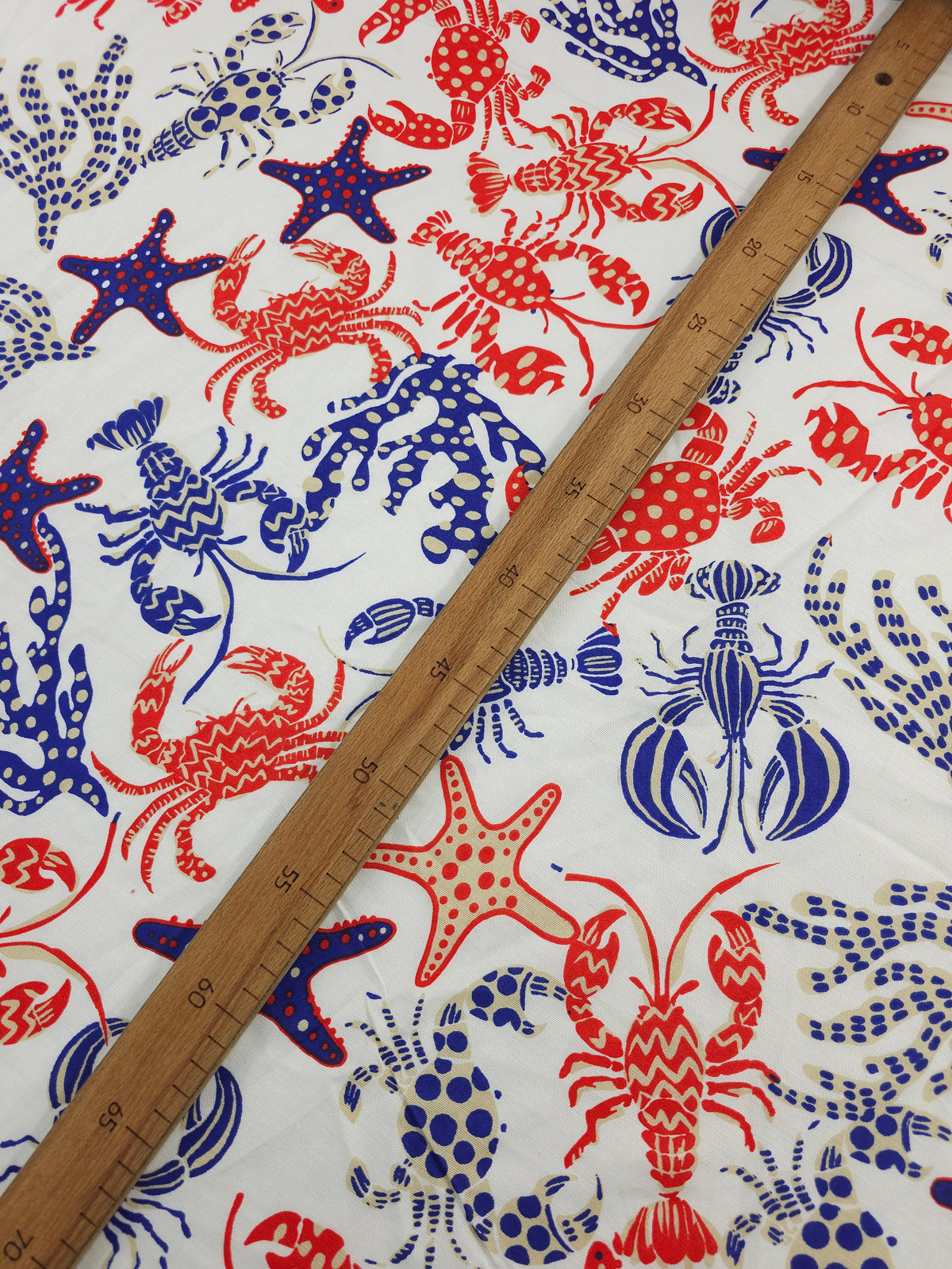 Red/Blue Sea Life Flax Cotton - The Salty Mermaid