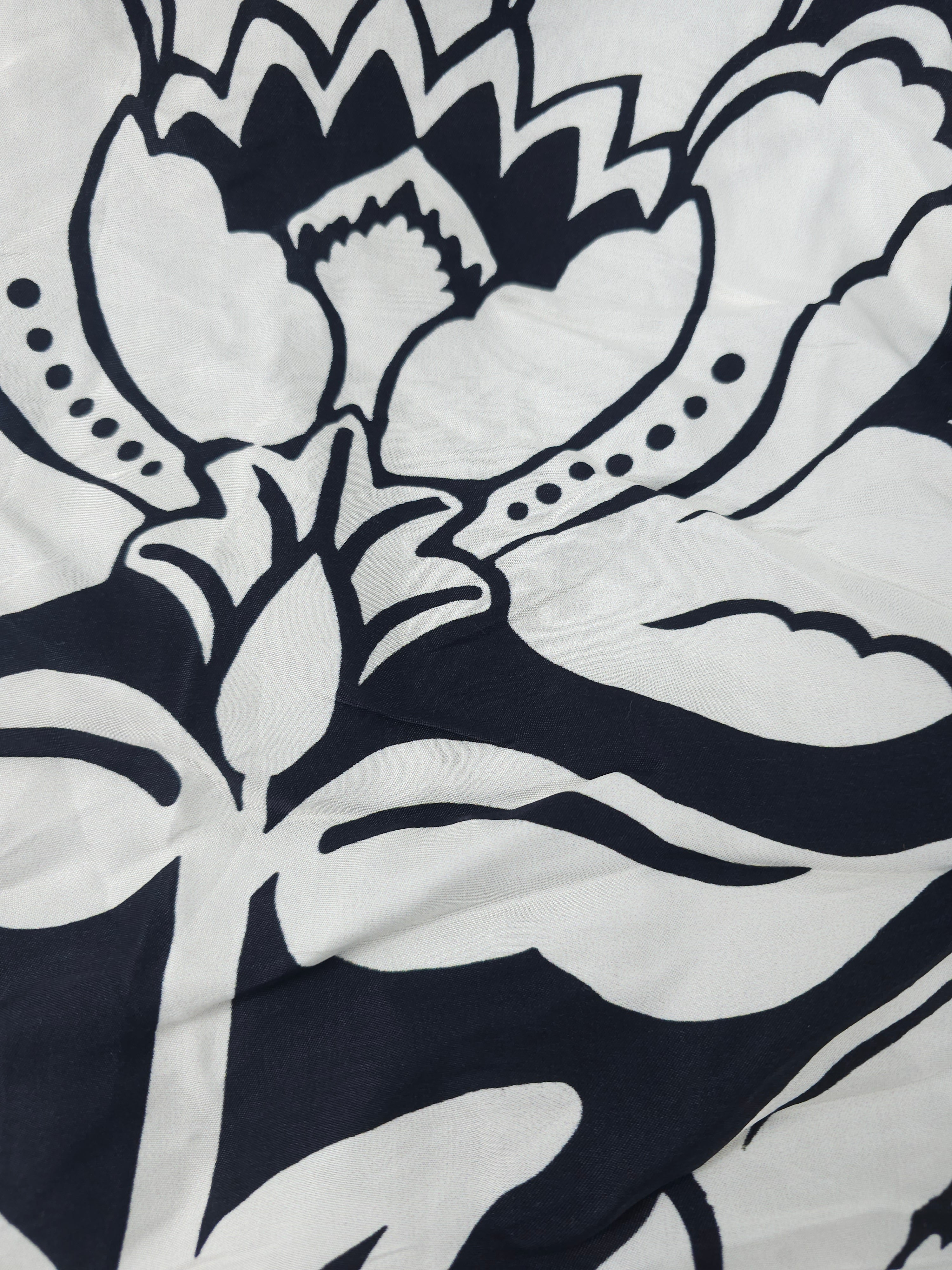 Black flower Viscose sateen- 2m piece