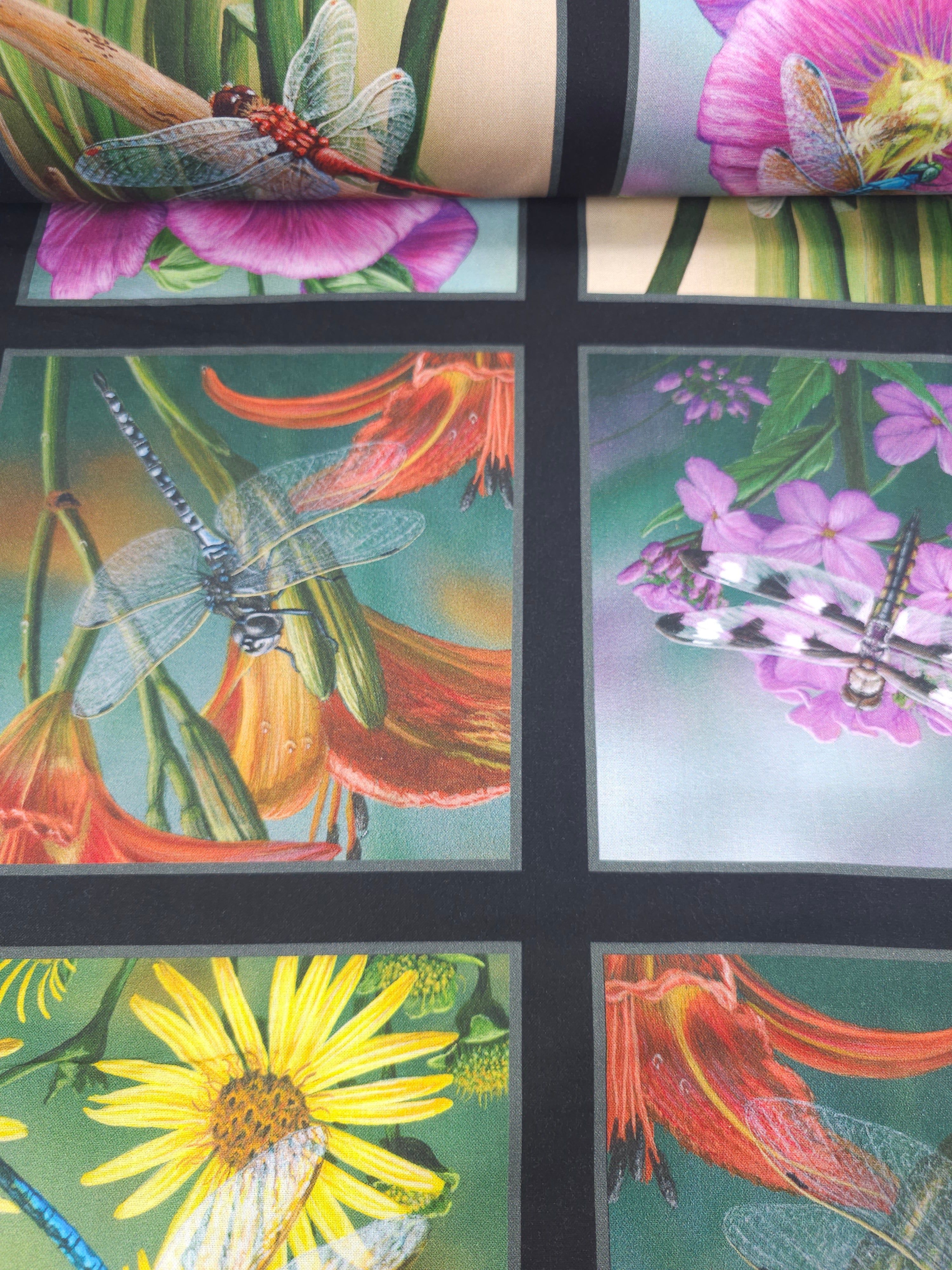 Floral Dragonfly Window Frames 100% Cotton