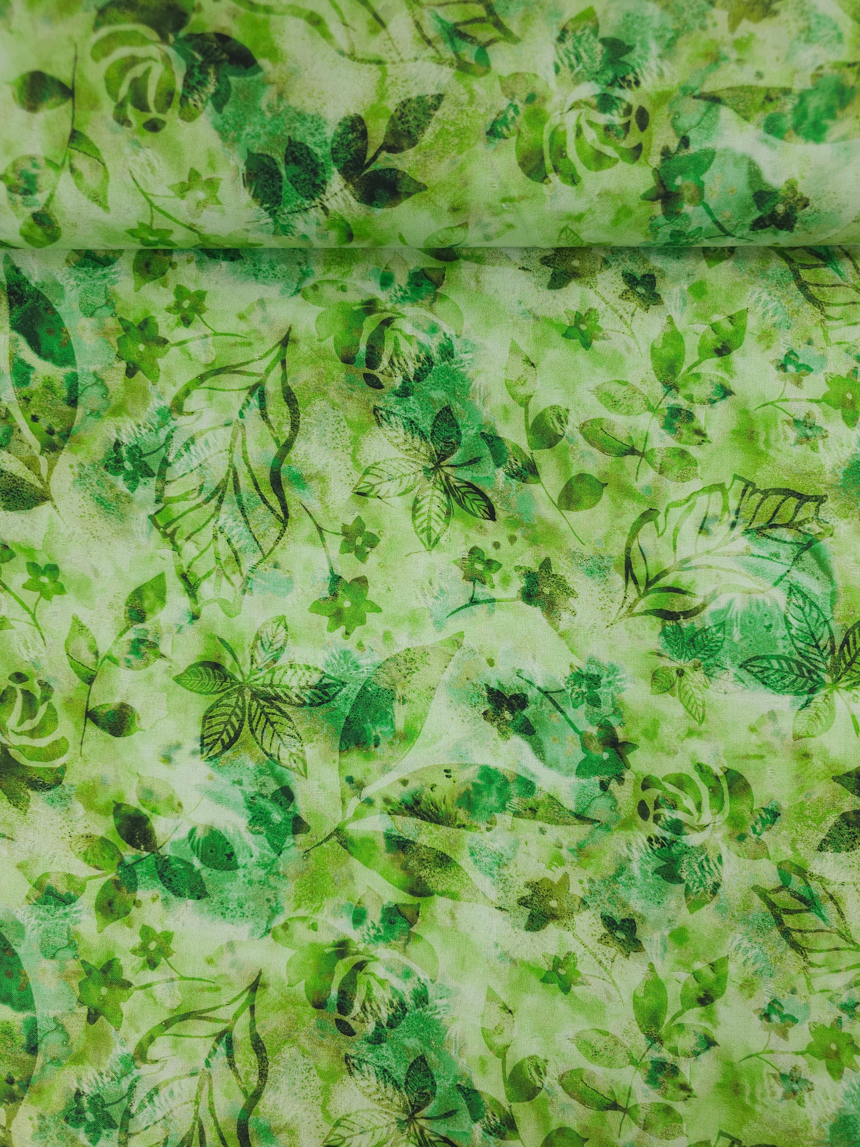 Green Leaf Floral Botanics 100% Cotton 102"