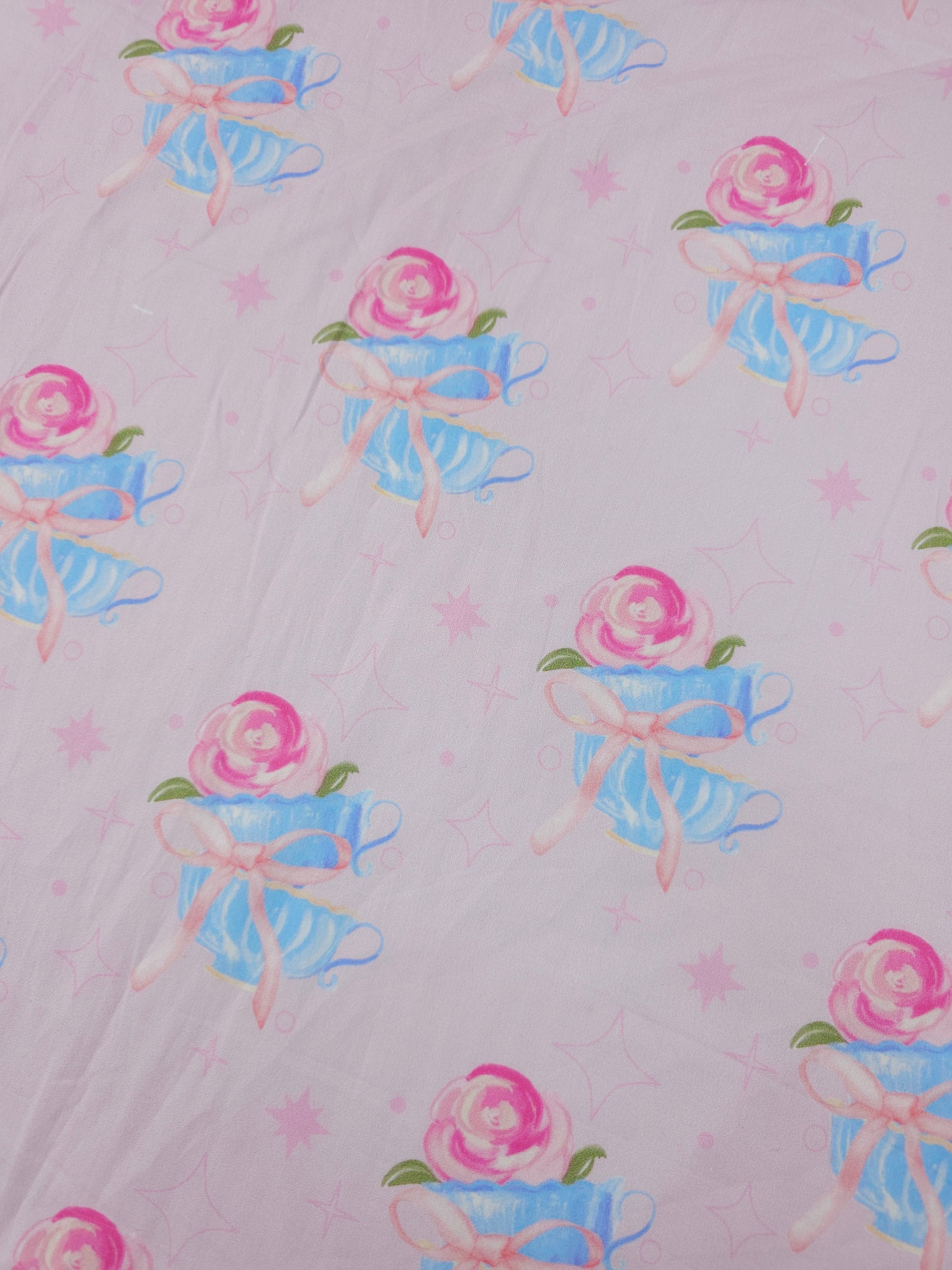Pink Vintage Teacup Rose Lightweight Cotton