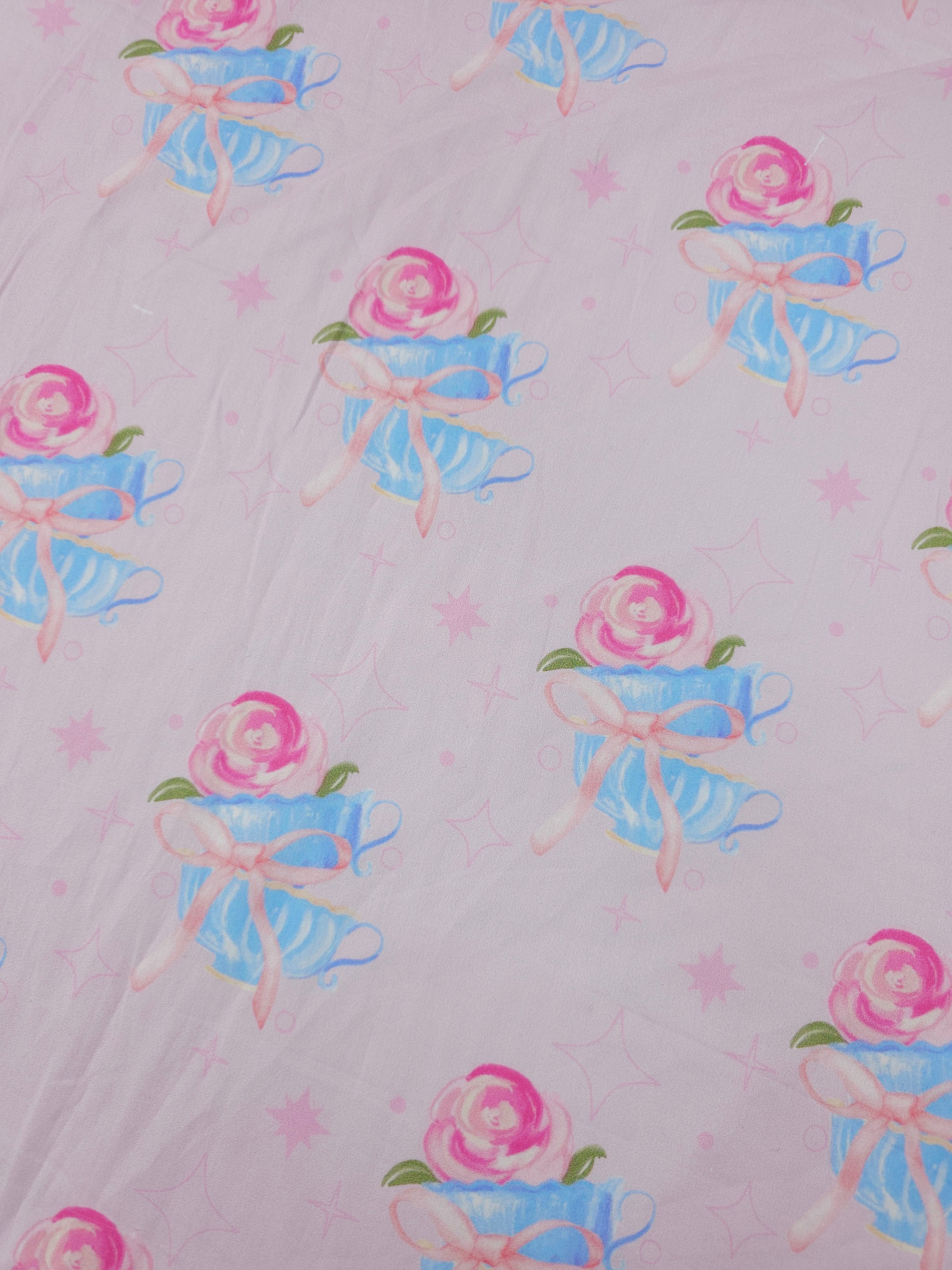 Pink Vintage Teacup Rose Lightweight Cotton