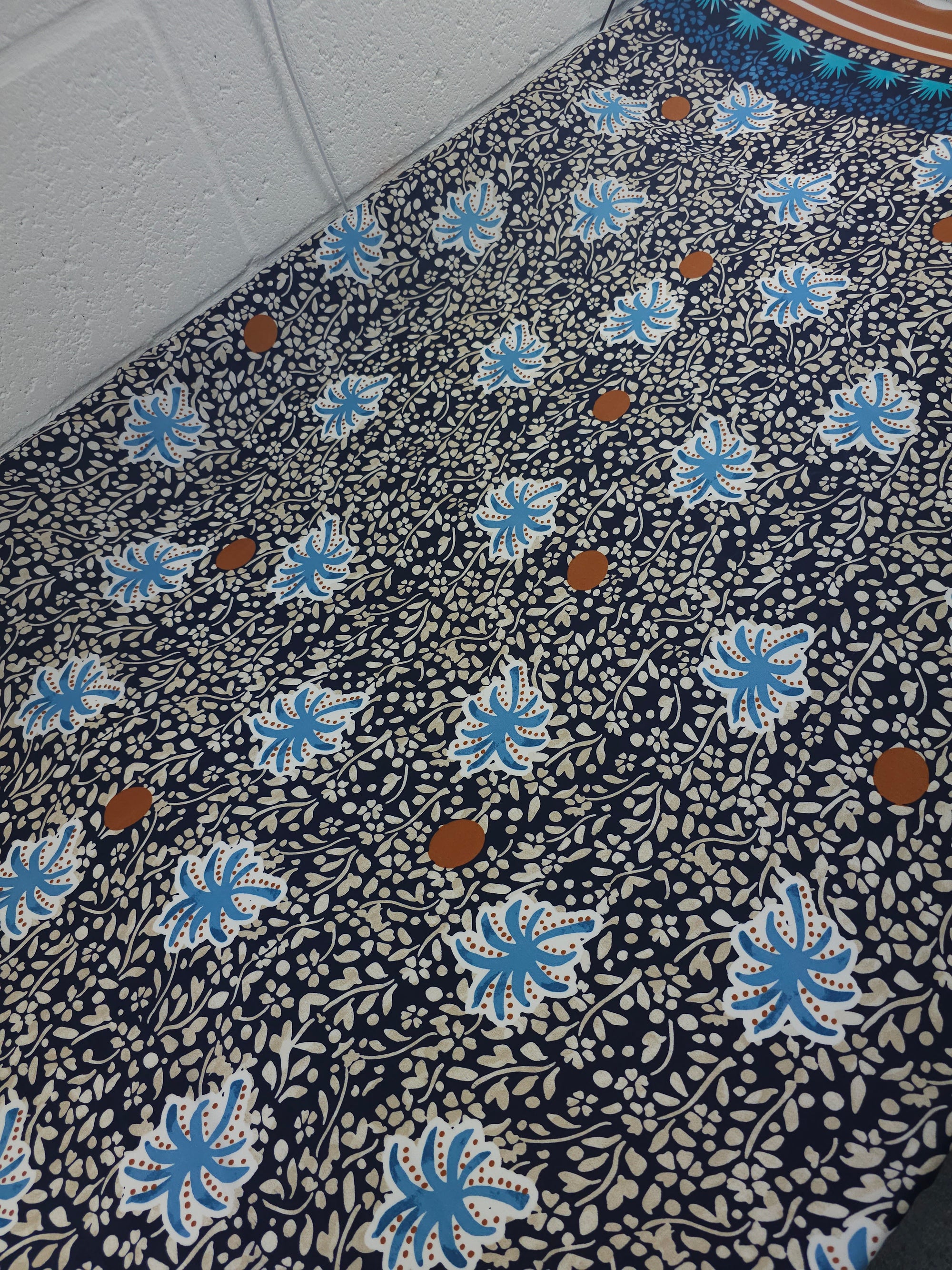 Navy Palm Floral Satin