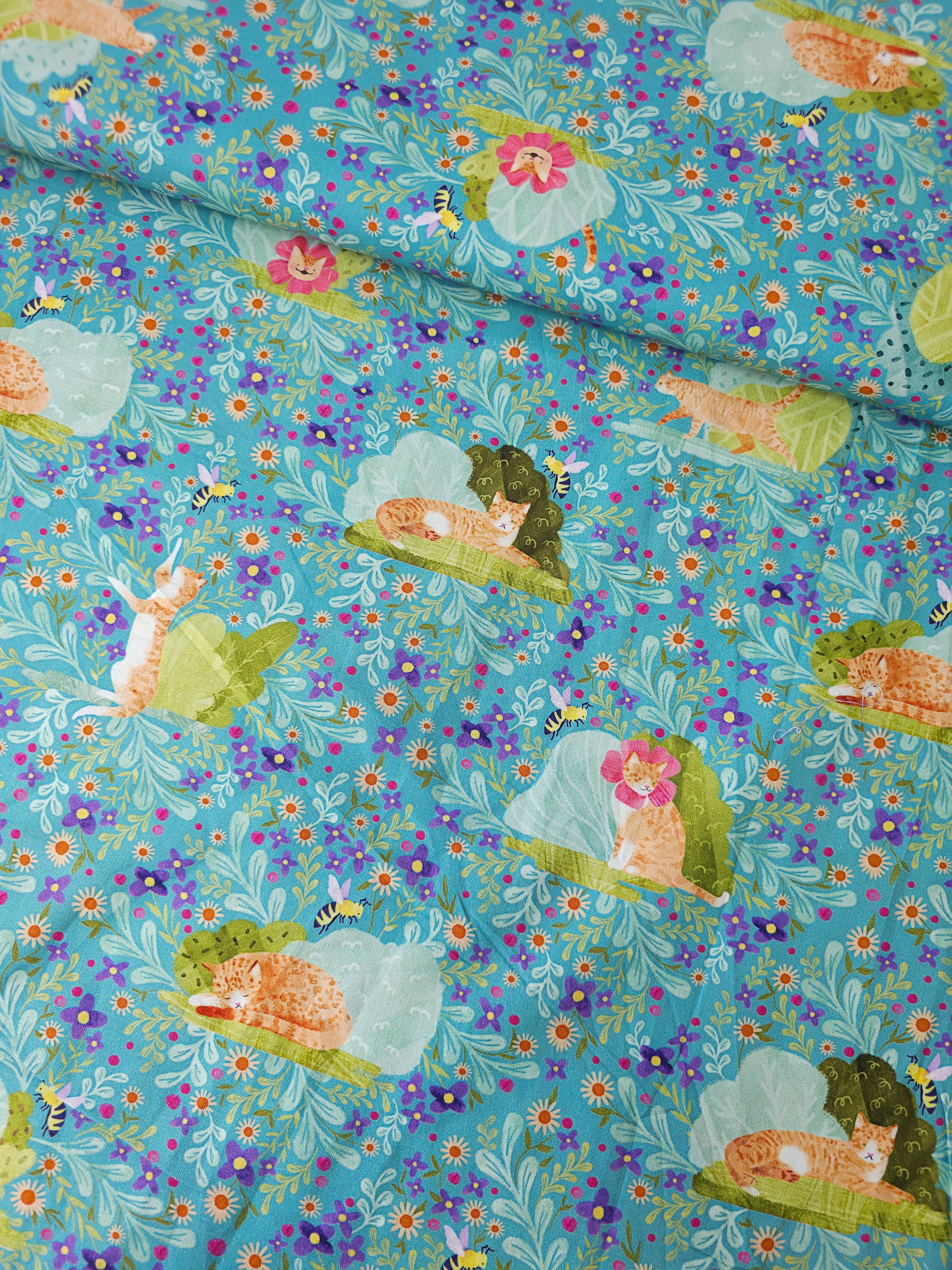Summer Floral Cat 100% Cotton